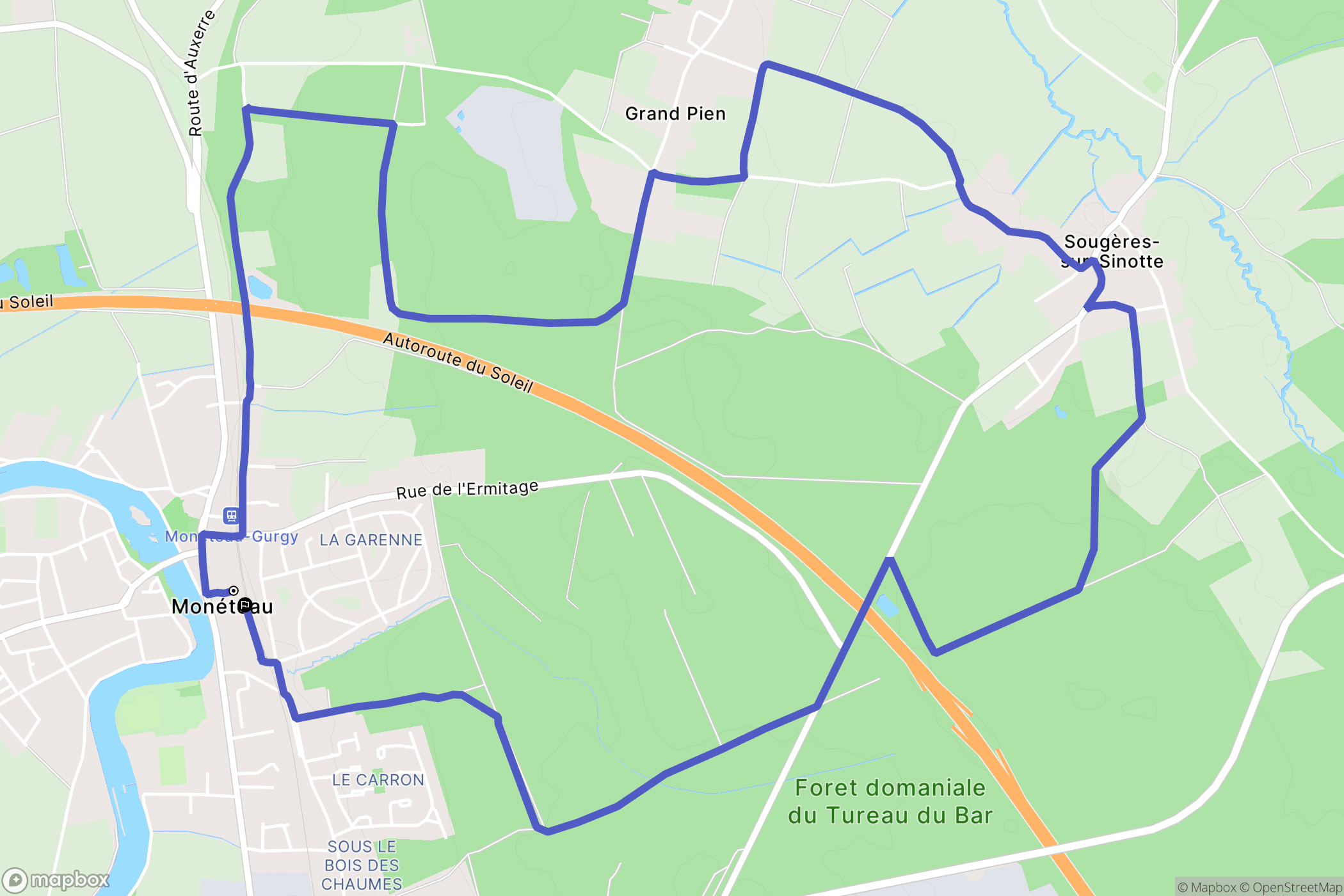 Monéteau : carte du parcours de randonnée - France