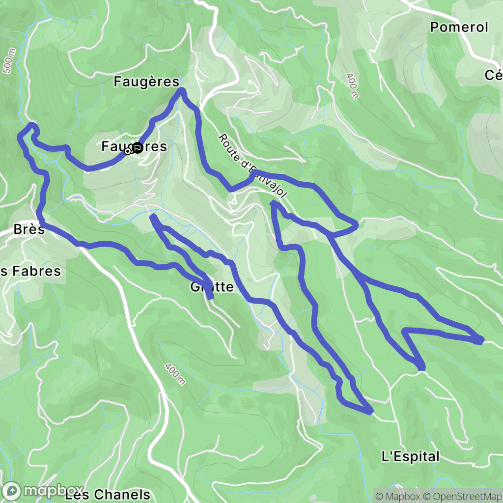 Faugères : carte du parcours de randonnée - France