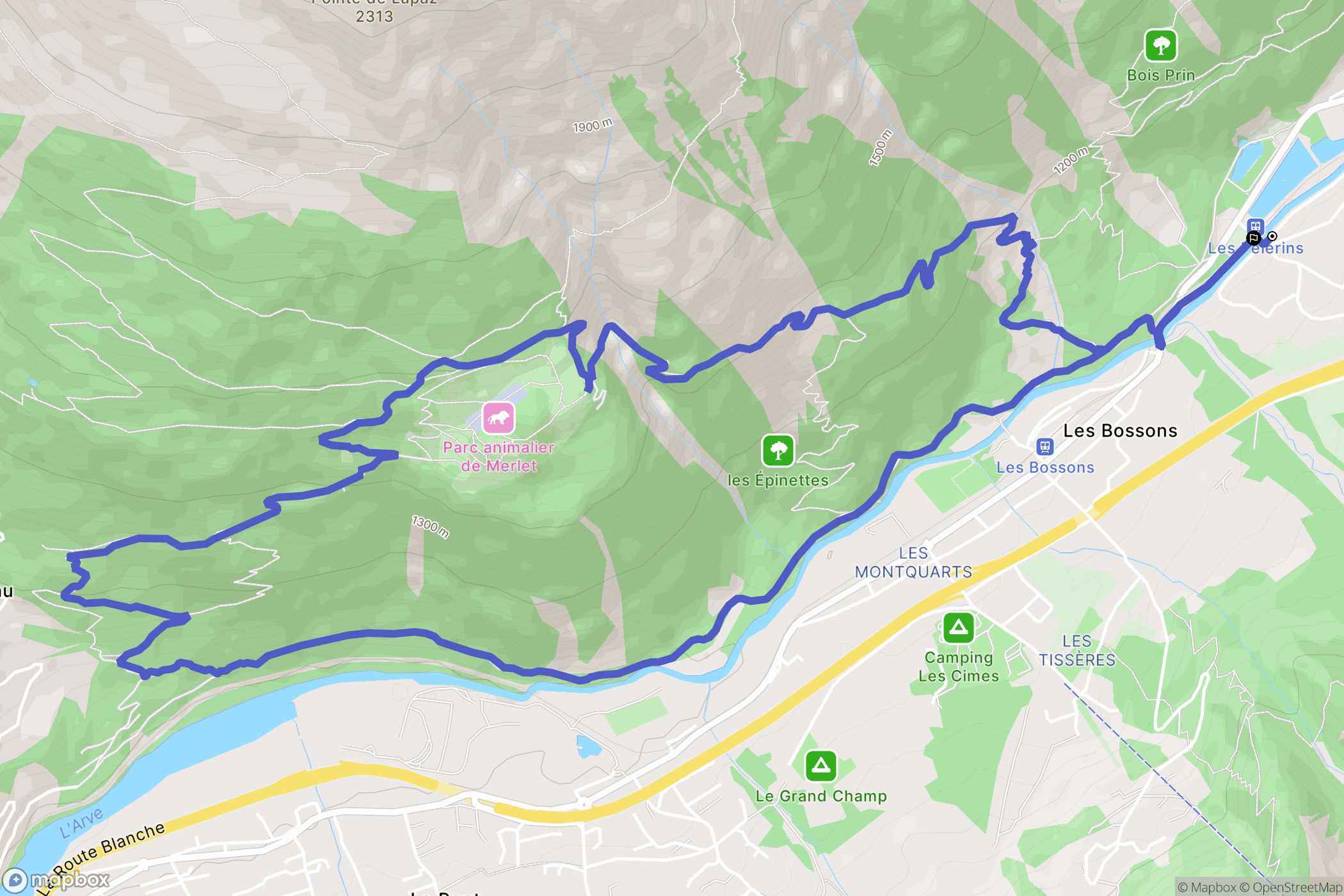 Chamonix-Mont-Blanc : carte du parcours de randonnée - France