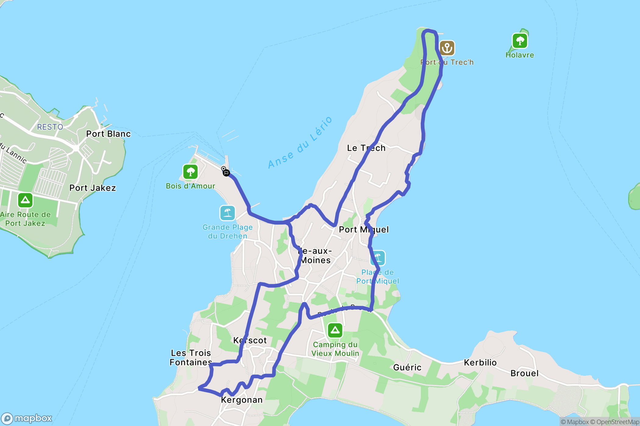 île aux Moines : carte du parcours de randonnée - France