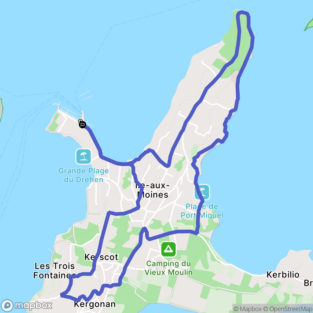 île aux Moines : carte du parcours de randonnée - France