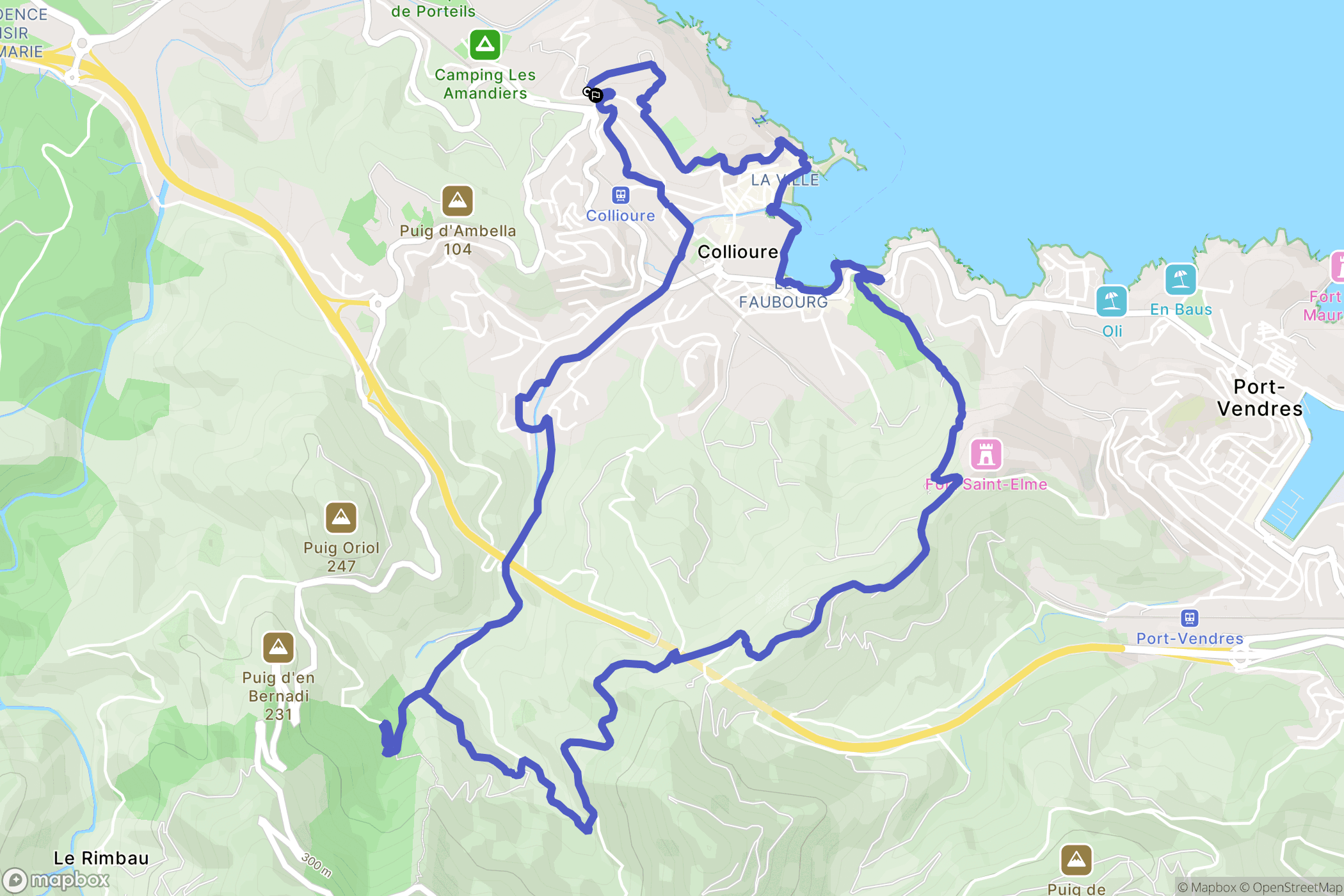 Collioure : carte du parcours de randonnée - France