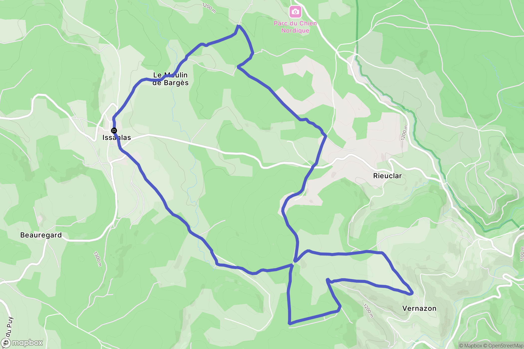 Issanlas : carte du parcours de randonnée - France