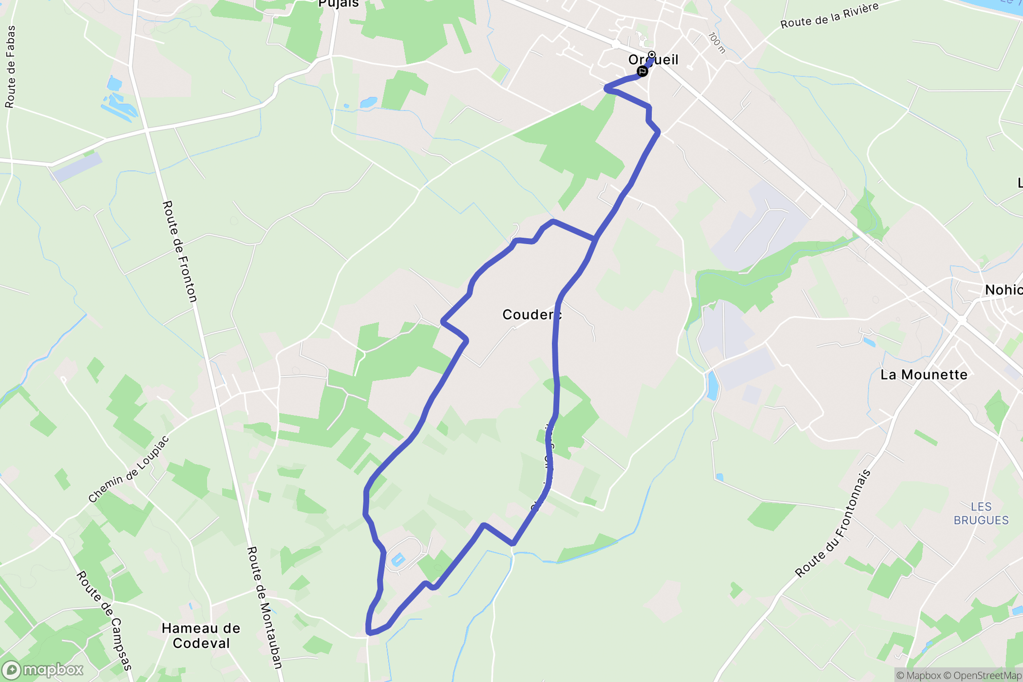 Orgueil : carte du parcours de randonnée - France
