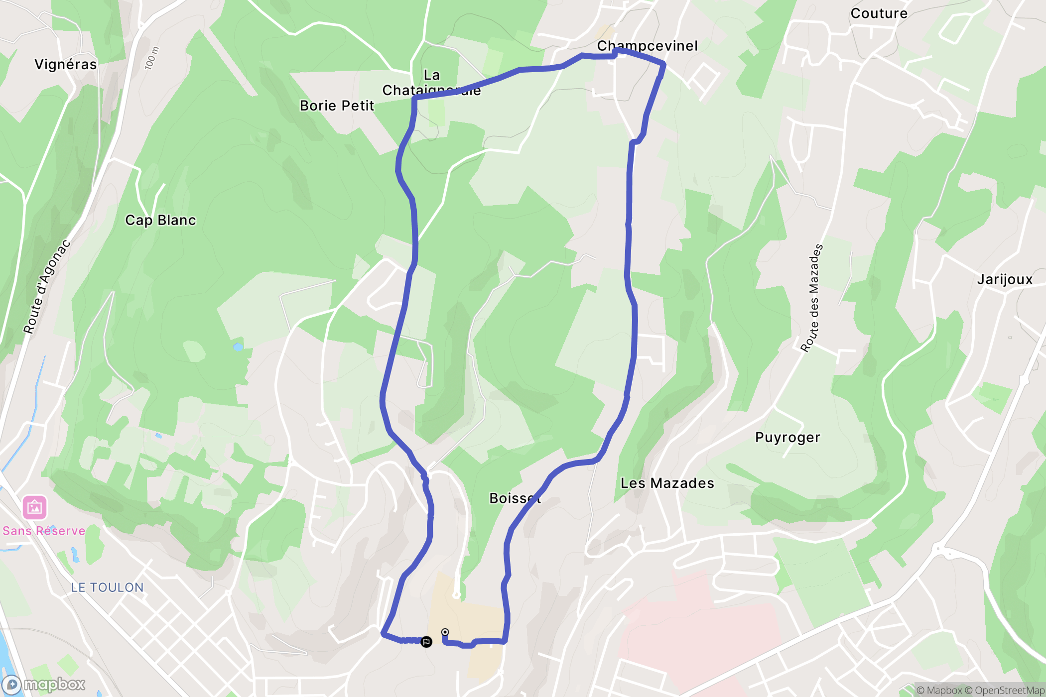 Périgueux : carte du parcours de randonnée - France