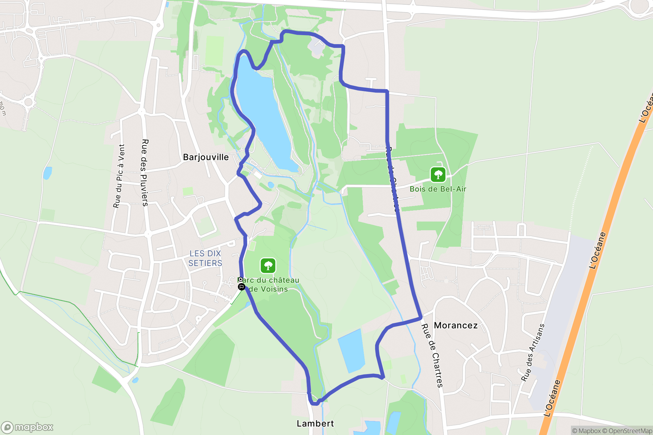 Barjouville : carte du parcours de randonnée - France