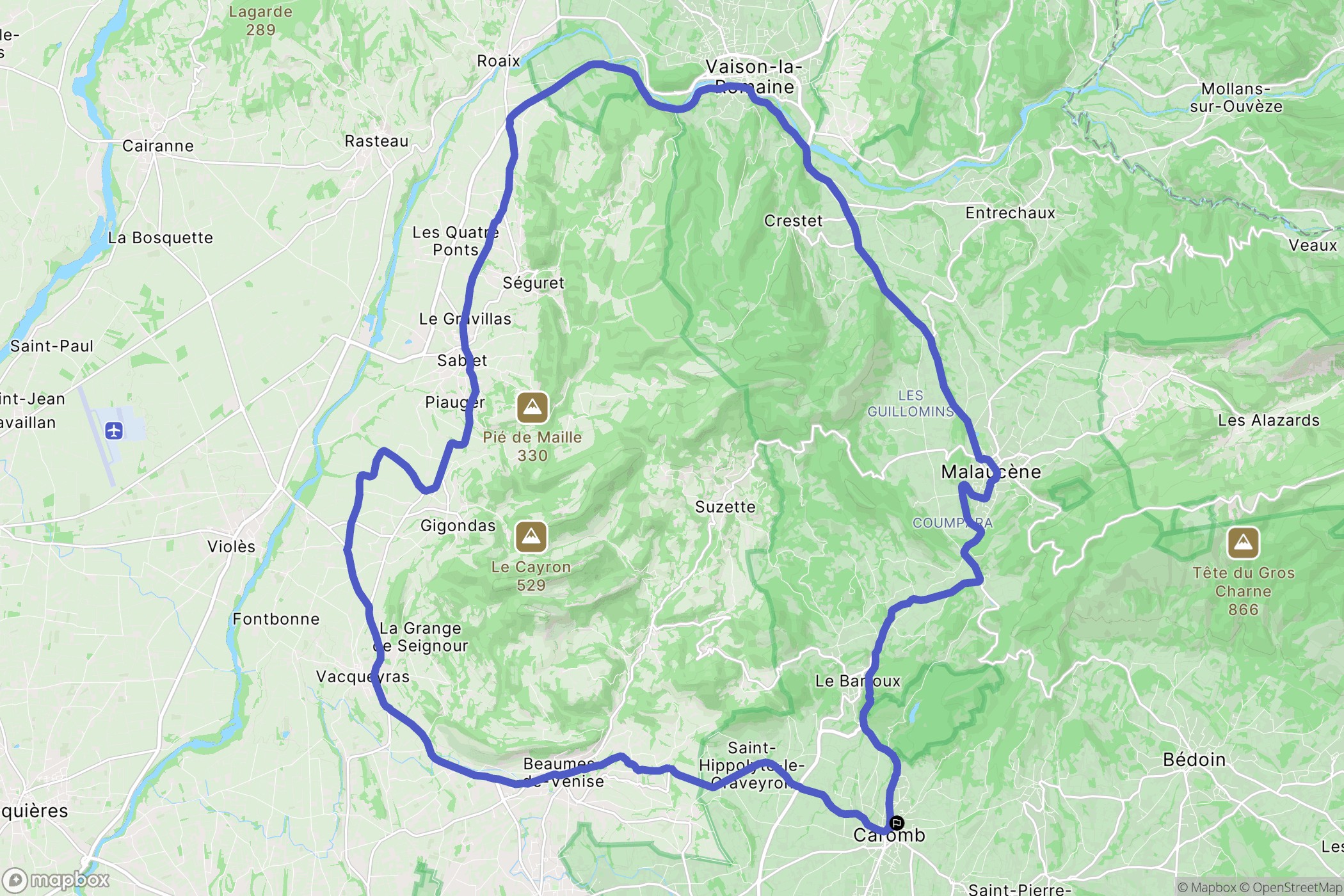 Caromb : carte du parcours de randonnée - France