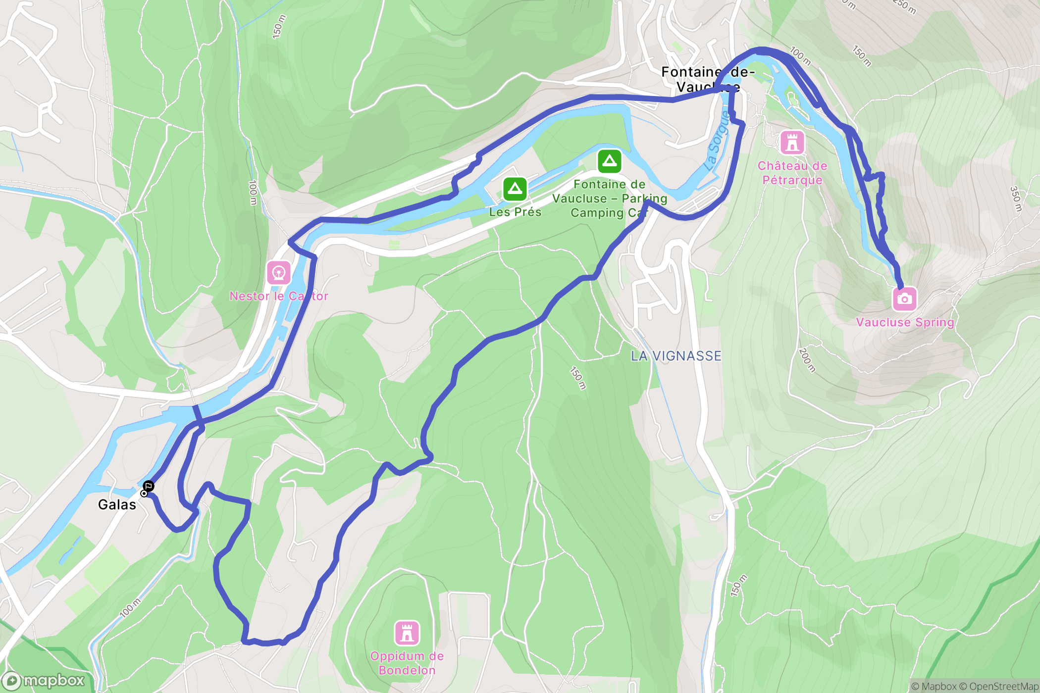 Fontaine de Vaucluse : carte du parcours de randonnée - France