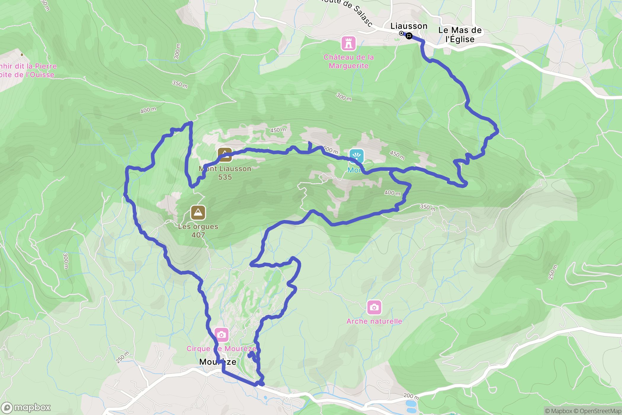 Liausson : carte du parcours de randonnée - France