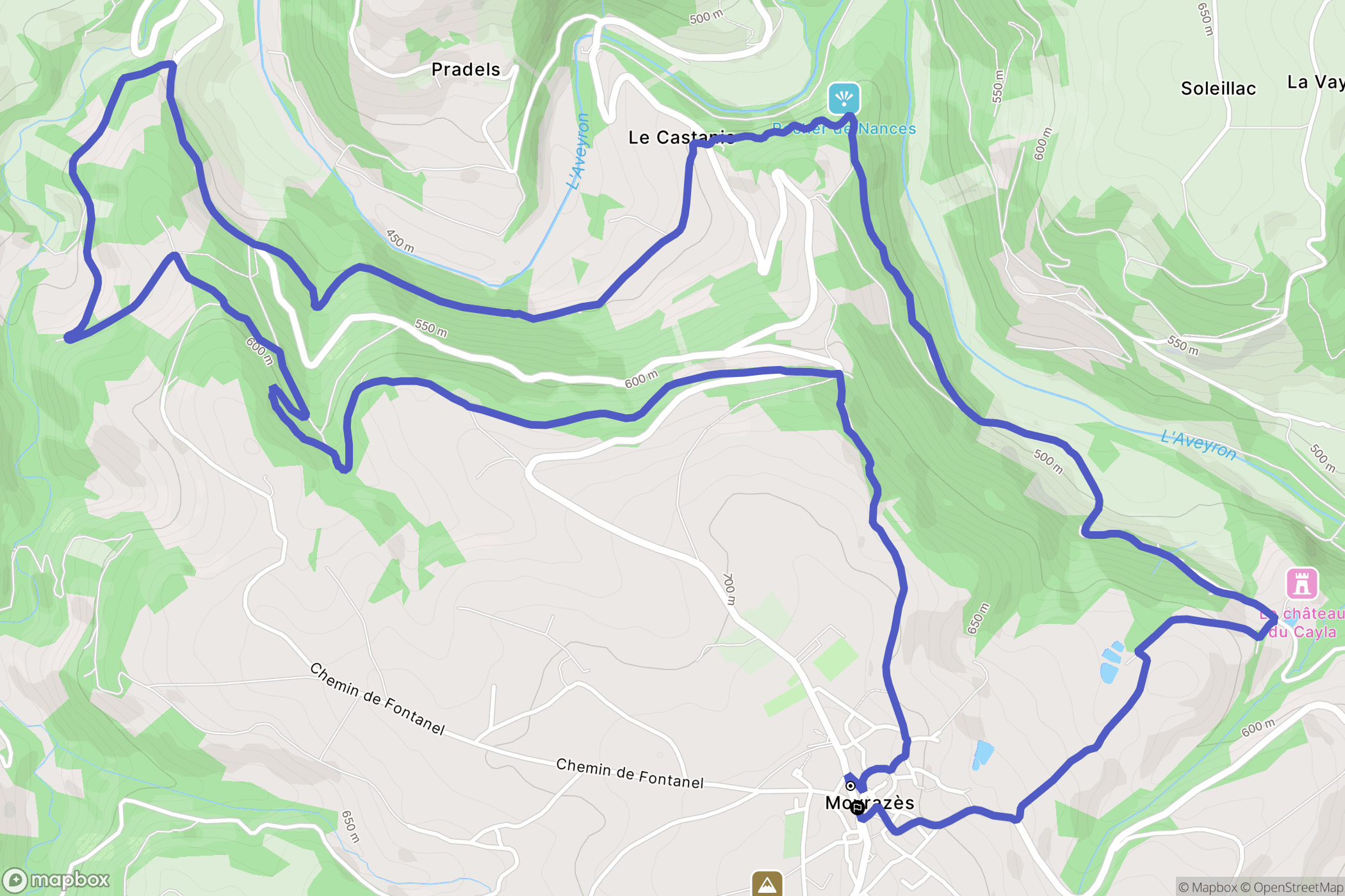 Moyrazès : carte du parcours de randonnée - France
