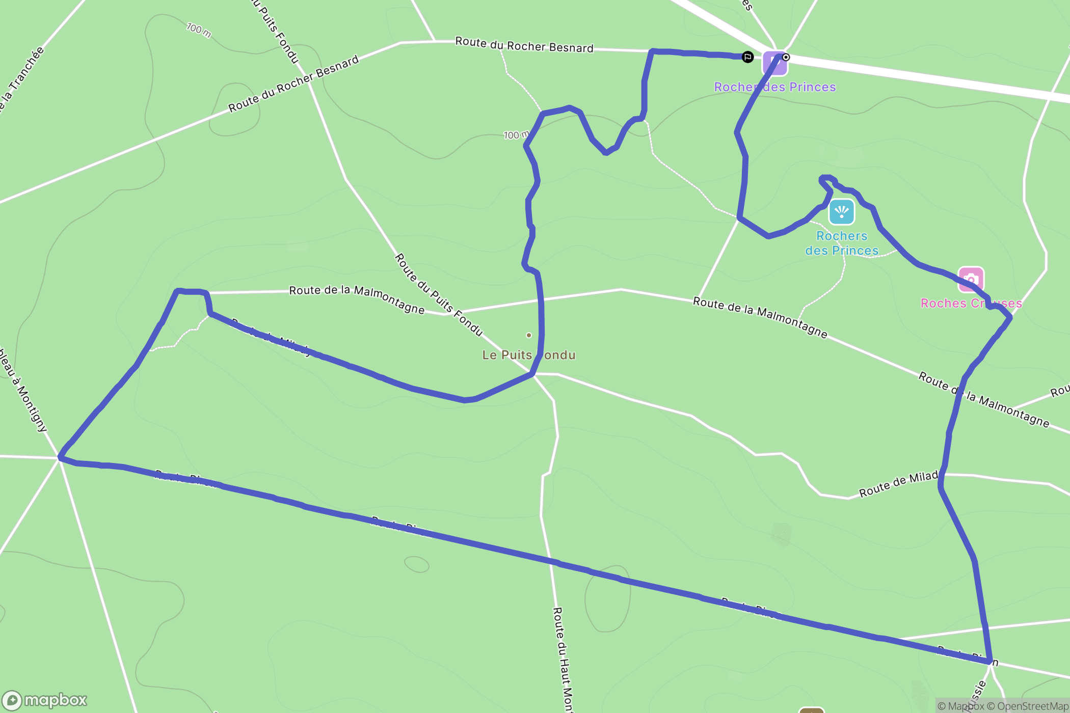 Fontainebleau : carte du parcours de randonnée - France