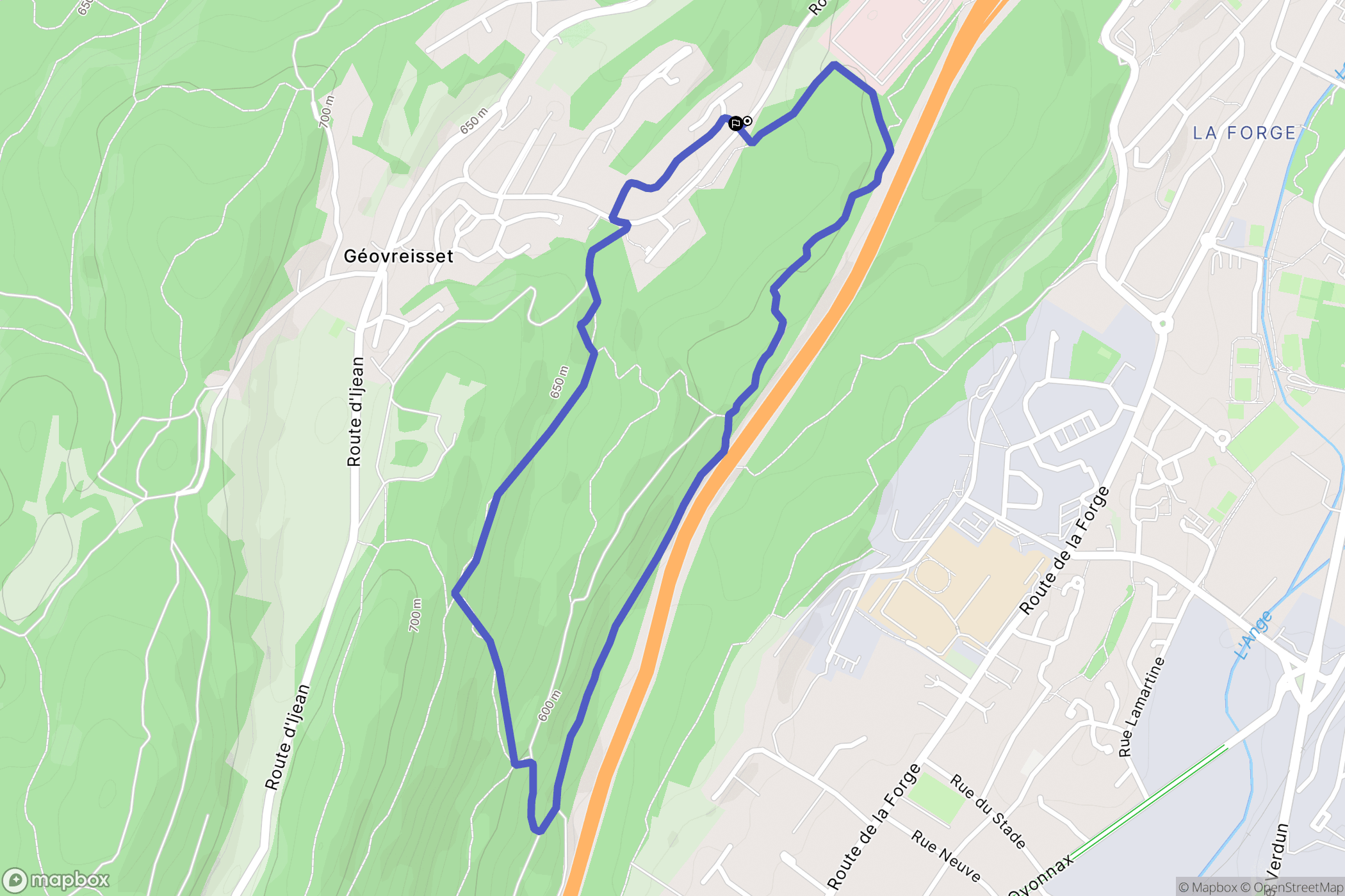 Géovreisset : carte du parcours de randonnée - France