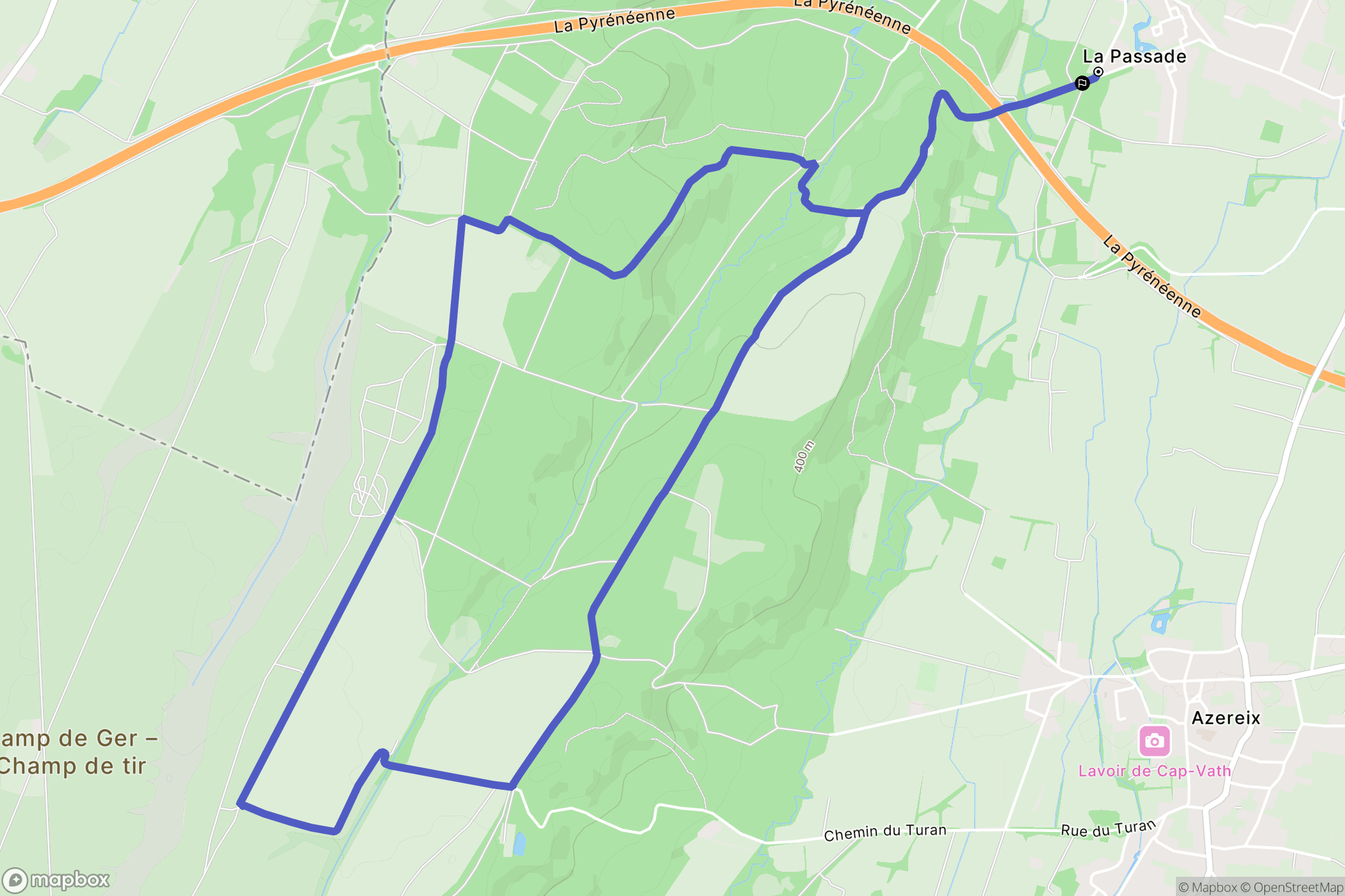 Ibos : carte du parcours de randonnée - France