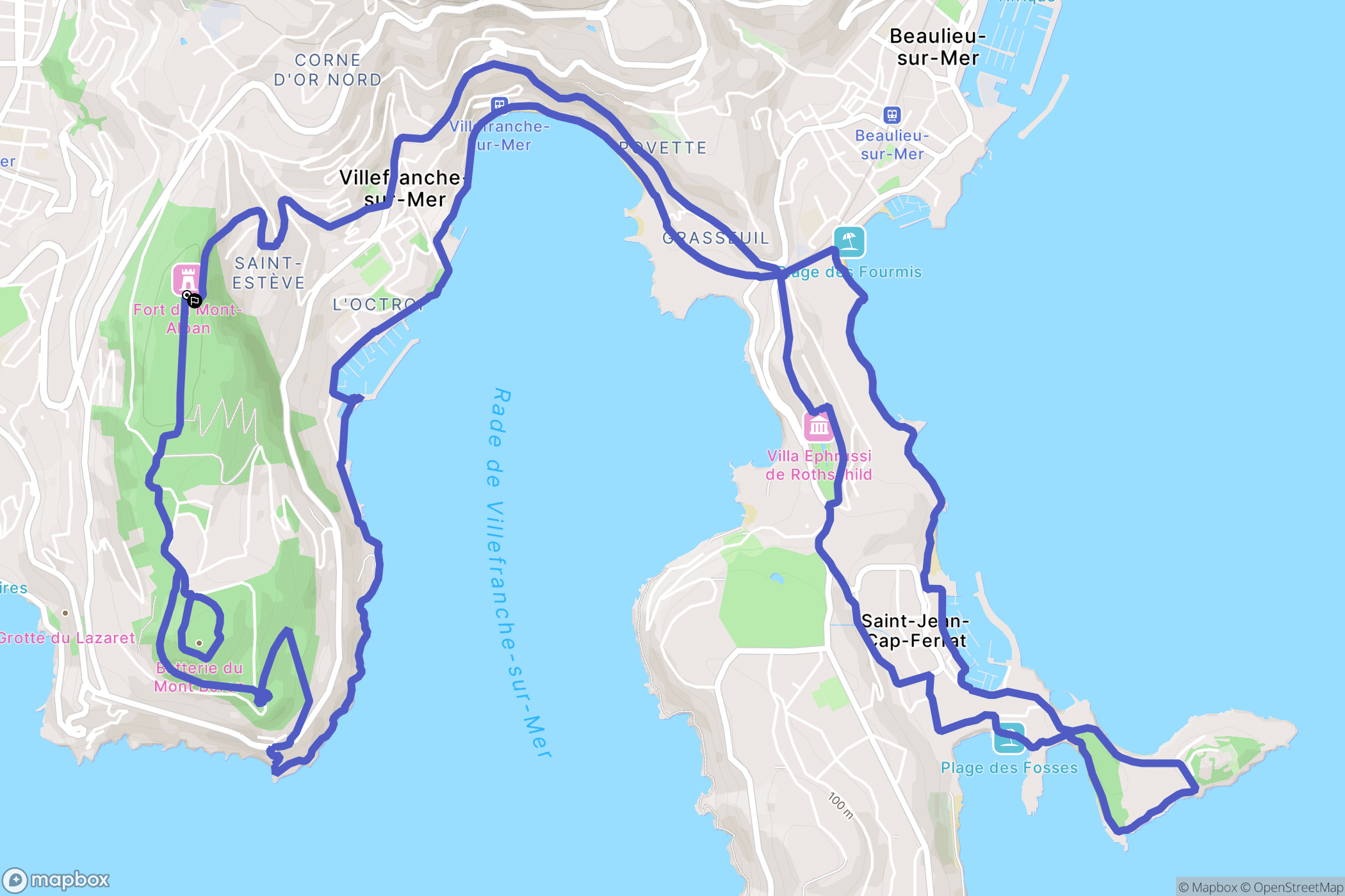 Nice : carte du parcours de randonnée - France