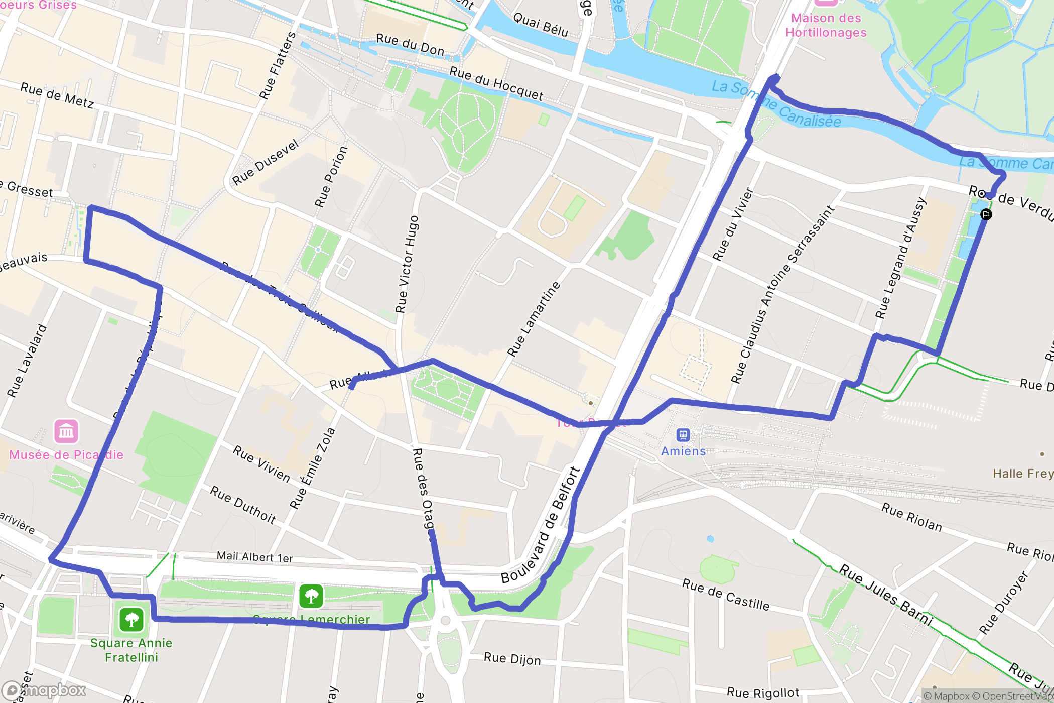 Amiens : carte du parcours de randonnée - France