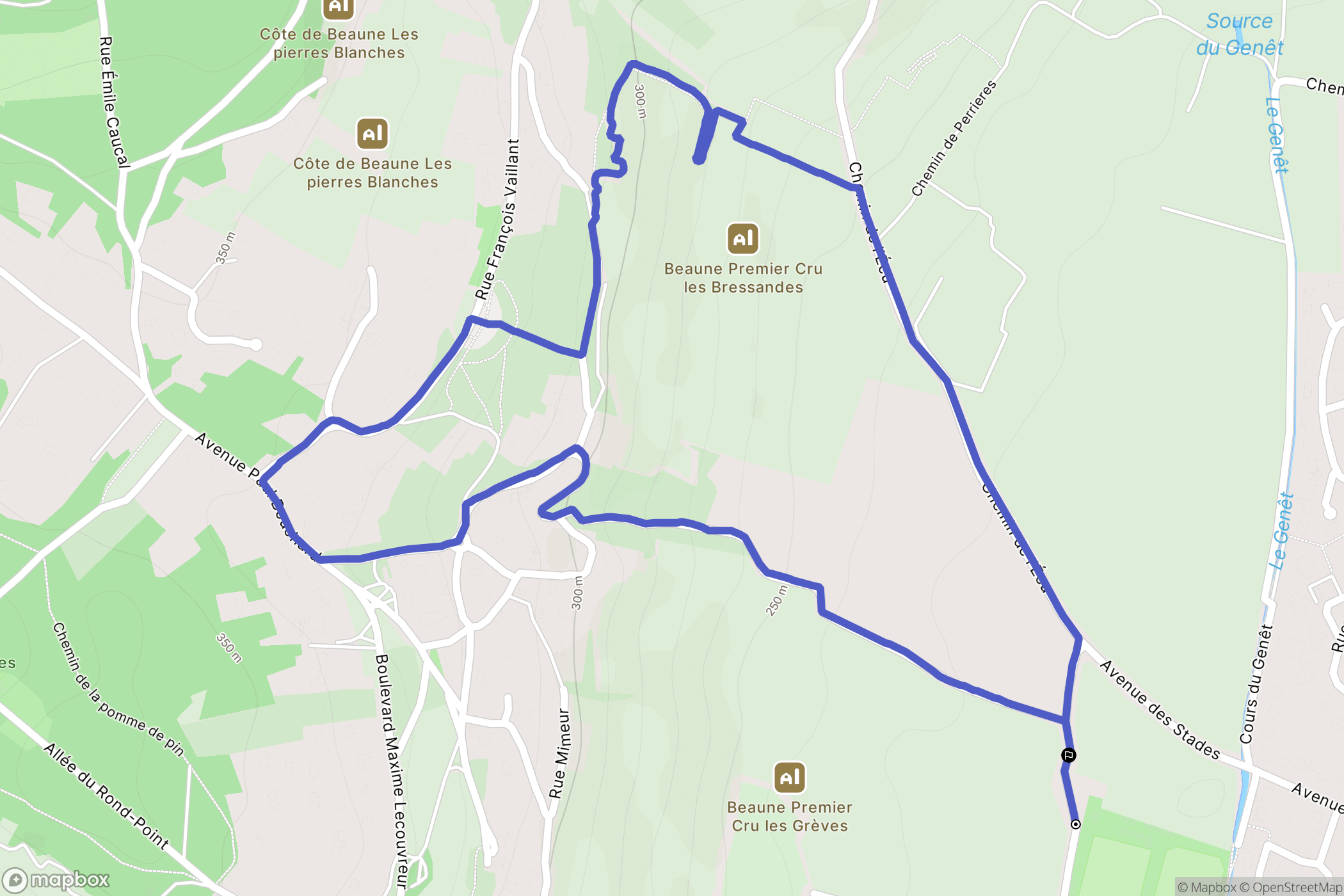 Beaune : carte du parcours de randonnée - France