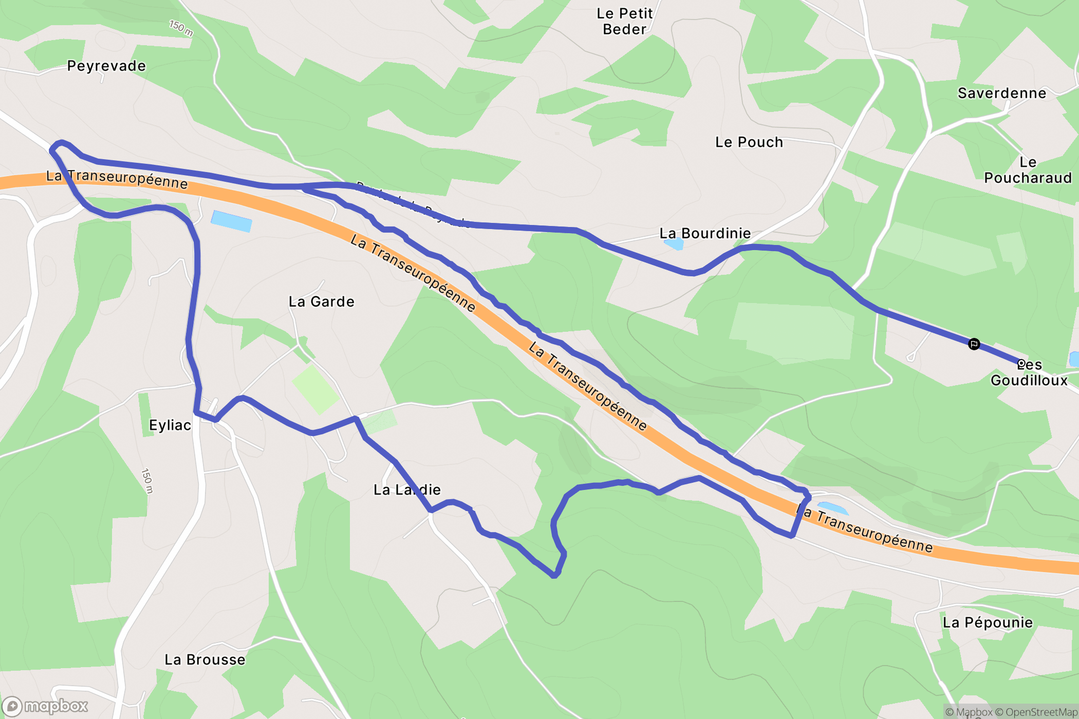 Bassillac et Auberoche : carte du parcours de randonnée - France