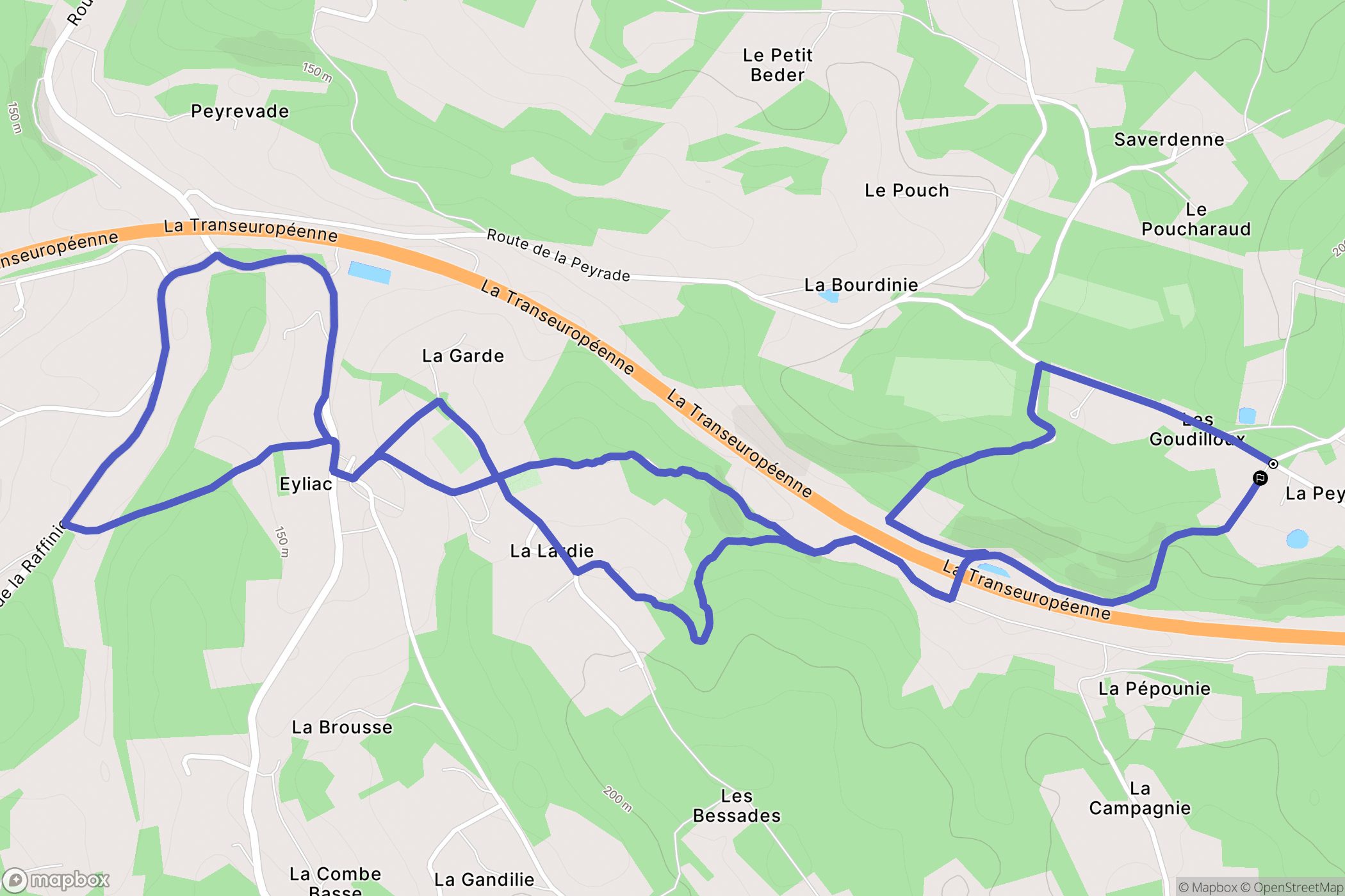Bassillac et Auberoche : carte du parcours de randonnée - France