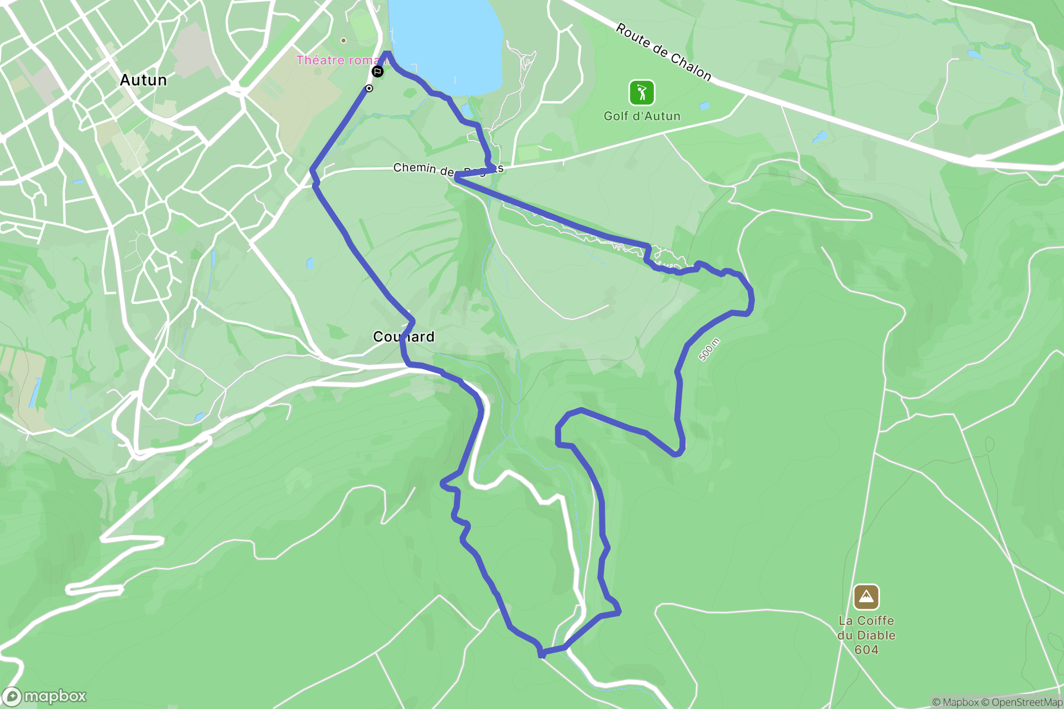 Autun : carte du parcours de randonnée - France