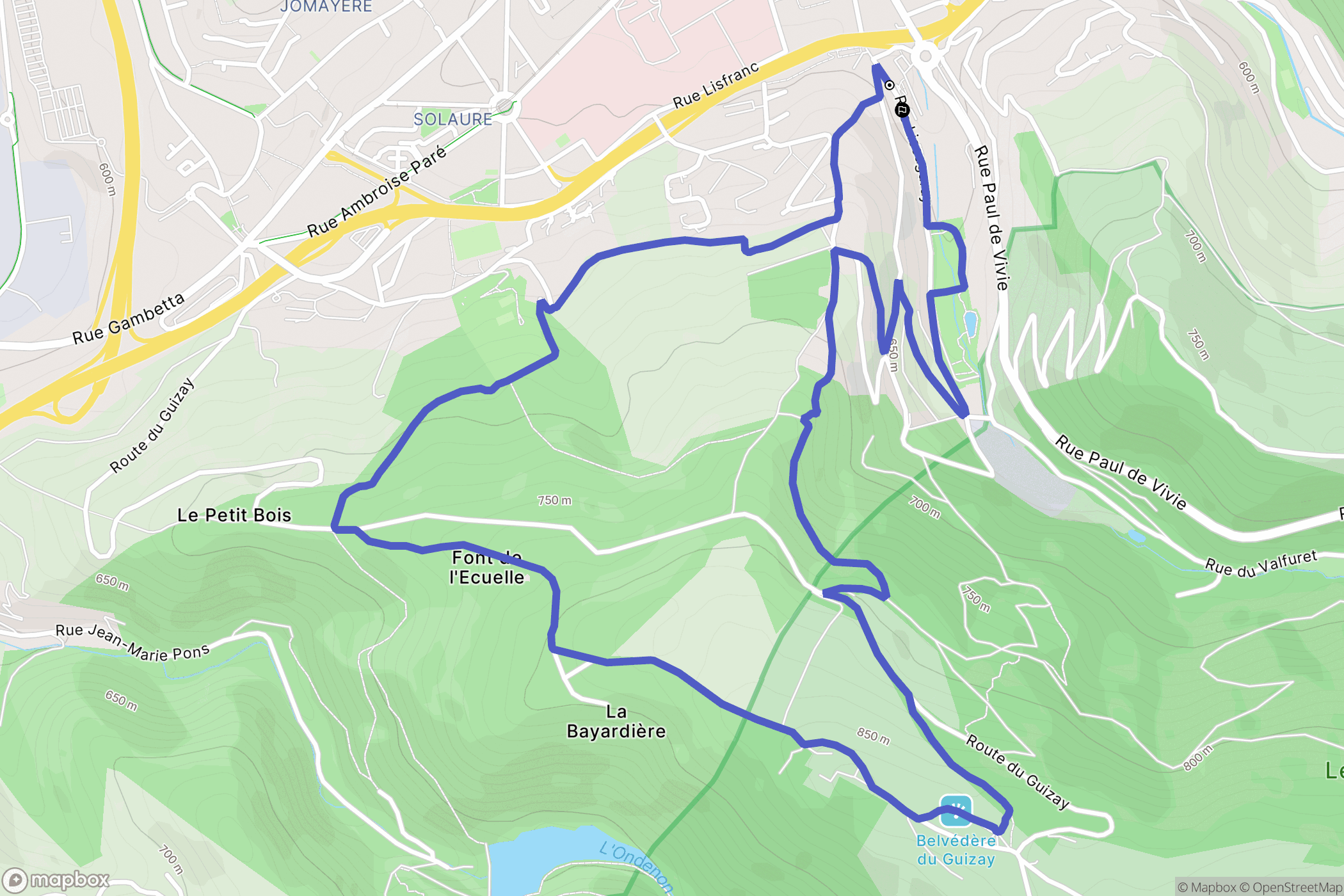 Saint-Étienne : carte du parcours de randonnée - France