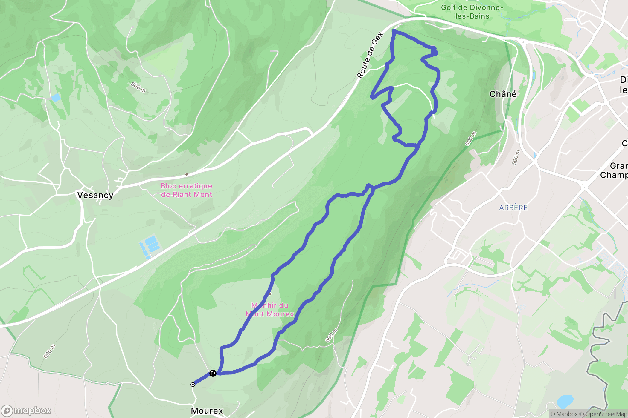 Grilly : carte du parcours de randonnée - France