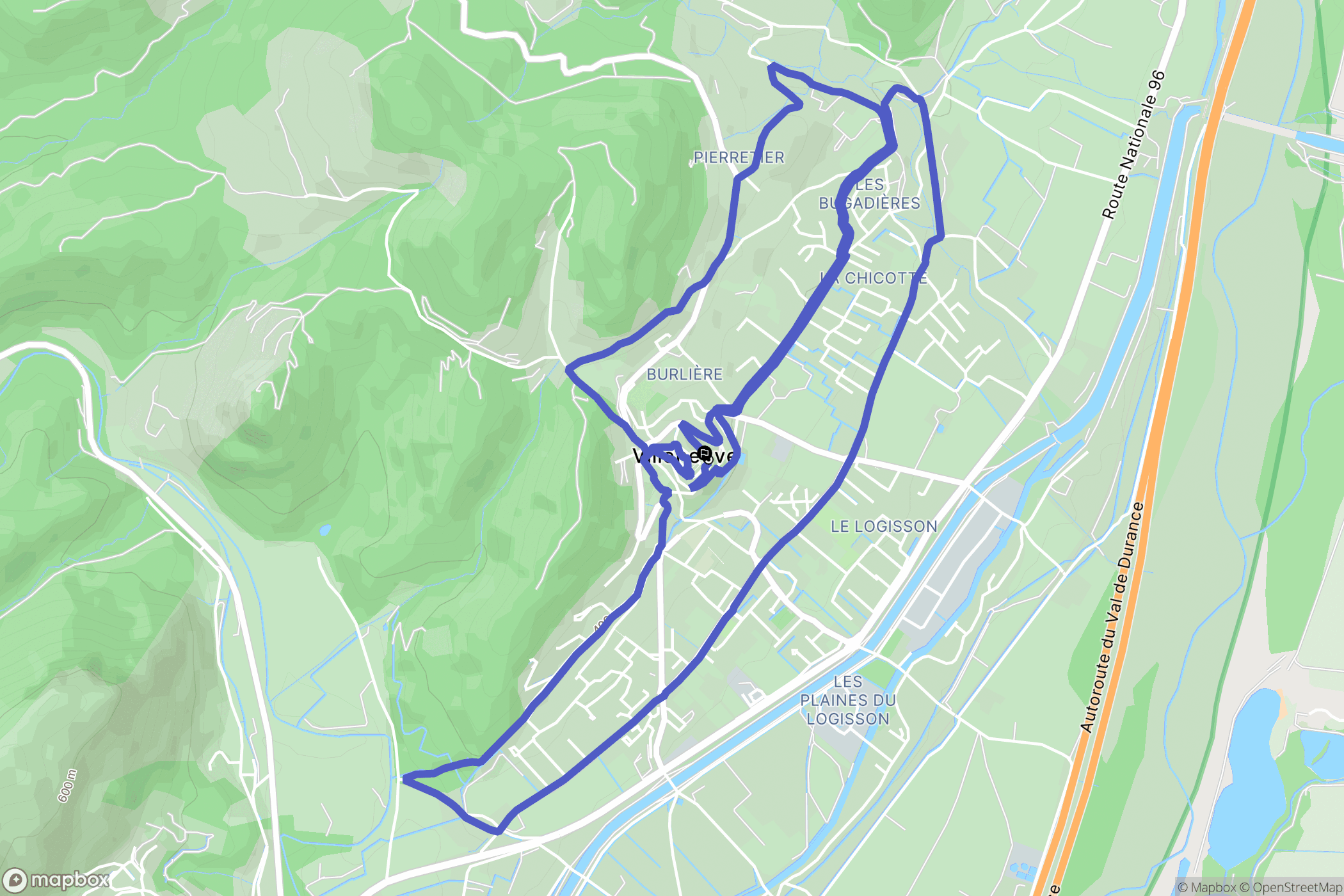 Villeneuve : carte du parcours de randonnée - France