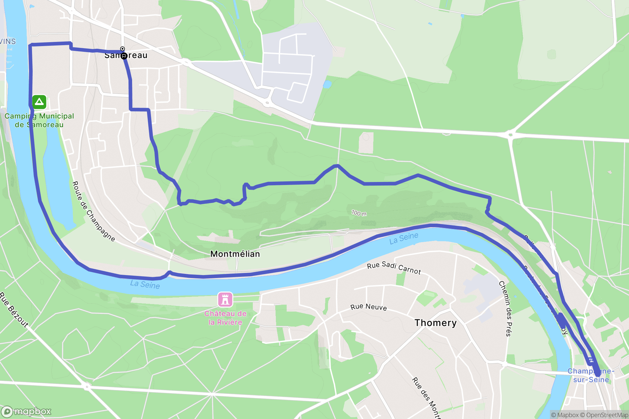 Samoreau : carte du parcours de randonnée - France