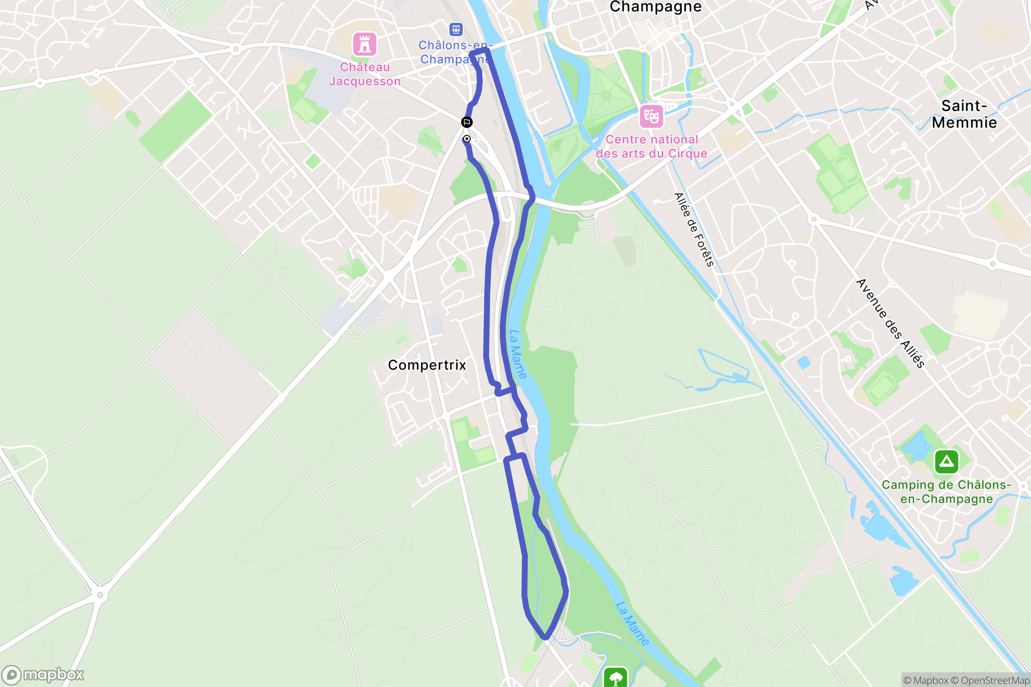 Châlons-en-Champagne : carte du parcours de randonnée - France