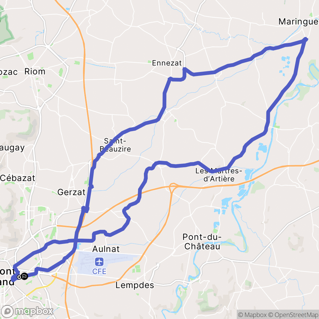 Clermont-Ferrand : carte du parcours de randonnée - France