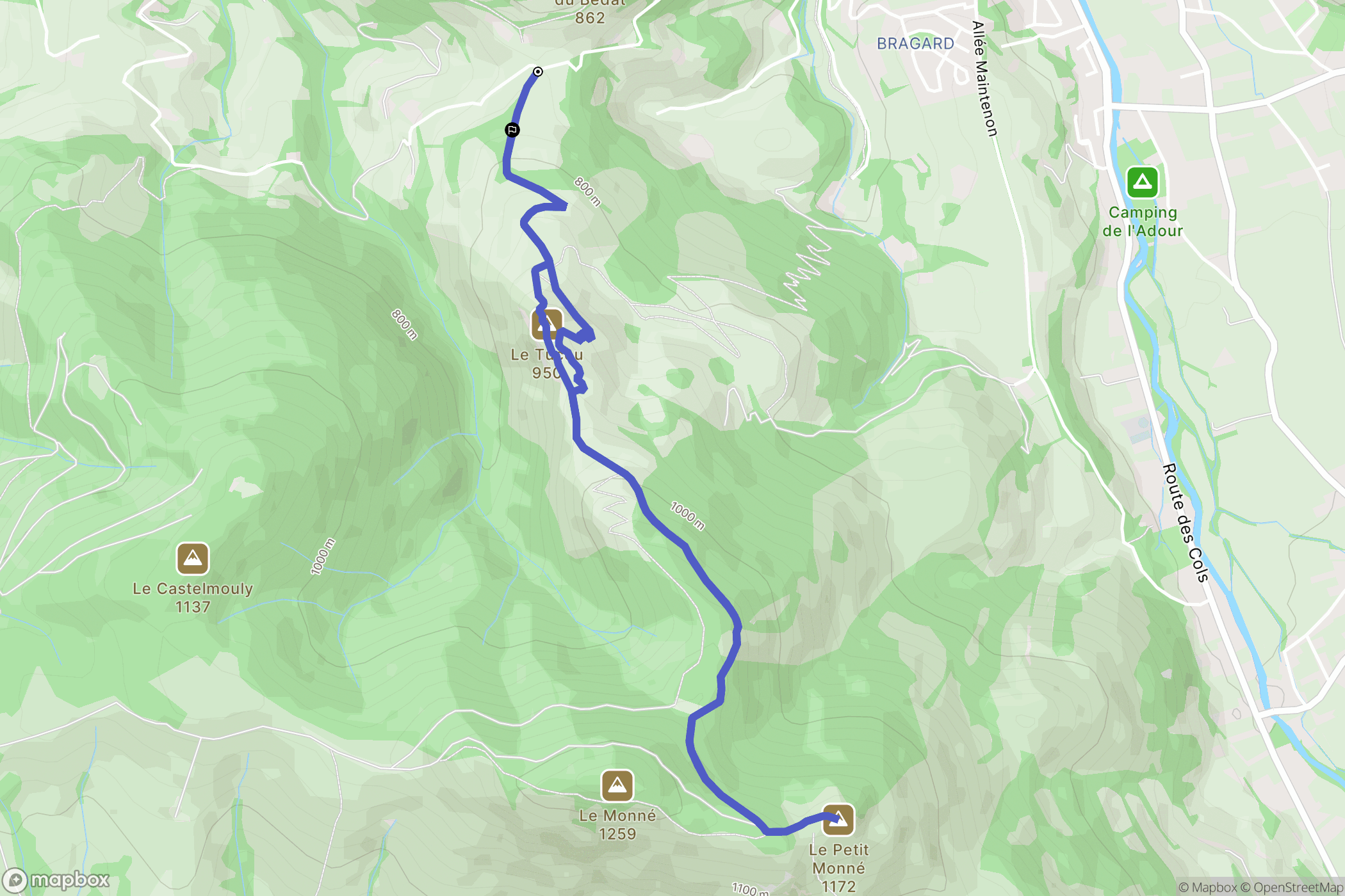 Bagnères-de-Bigorre : carte du parcours de randonnée - France