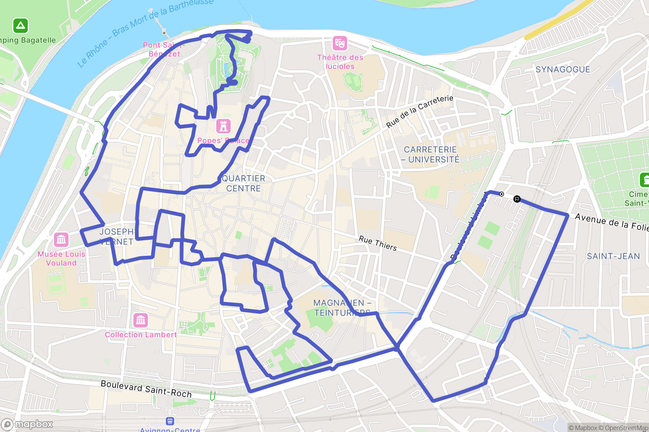 Avignon : carte du parcours de randonnée - France