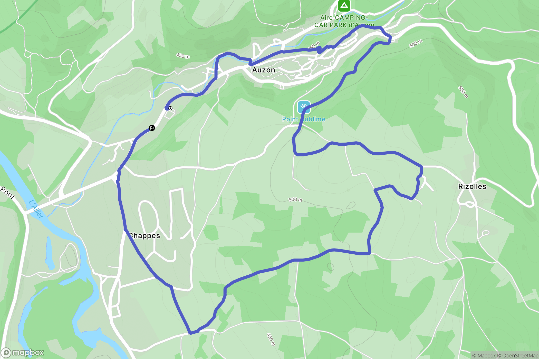 Auzon : carte du parcours de randonnée - France