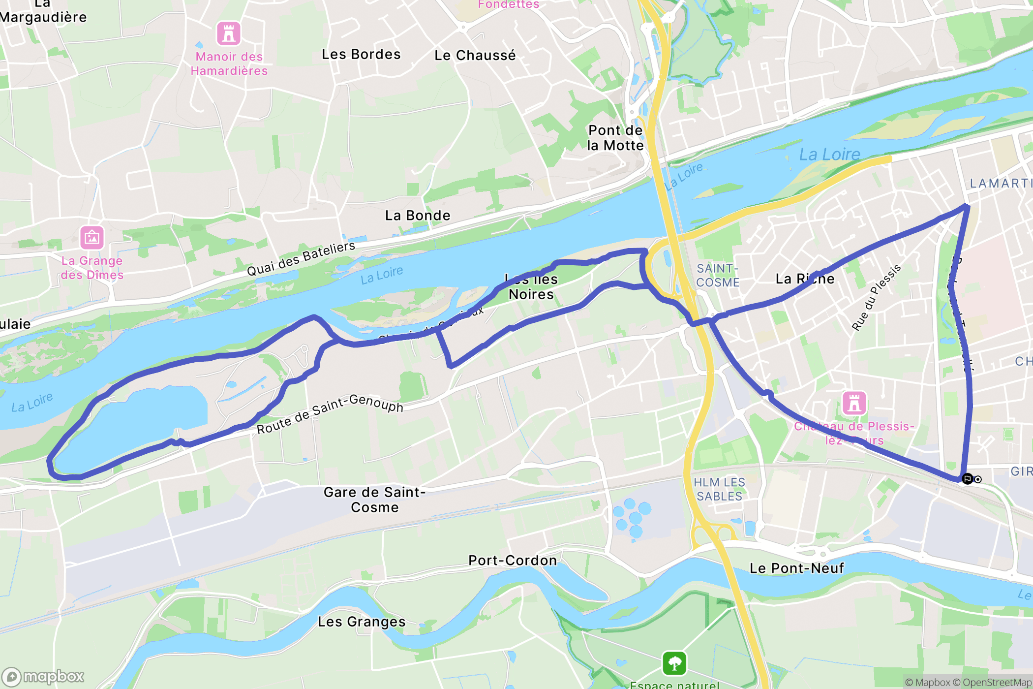 Tours : carte du parcours de randonnée - France
