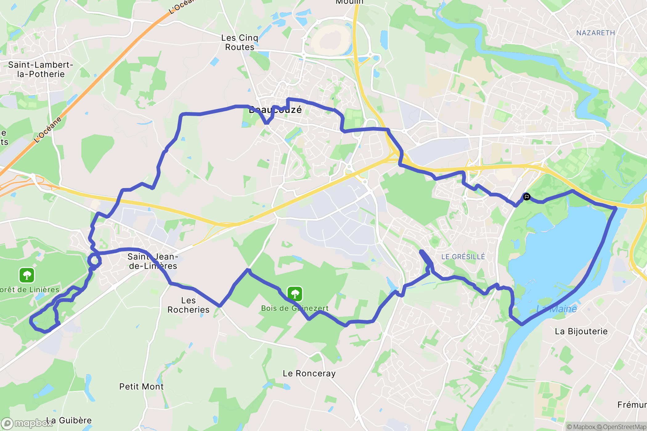 Angers : carte du parcours de randonnée - France