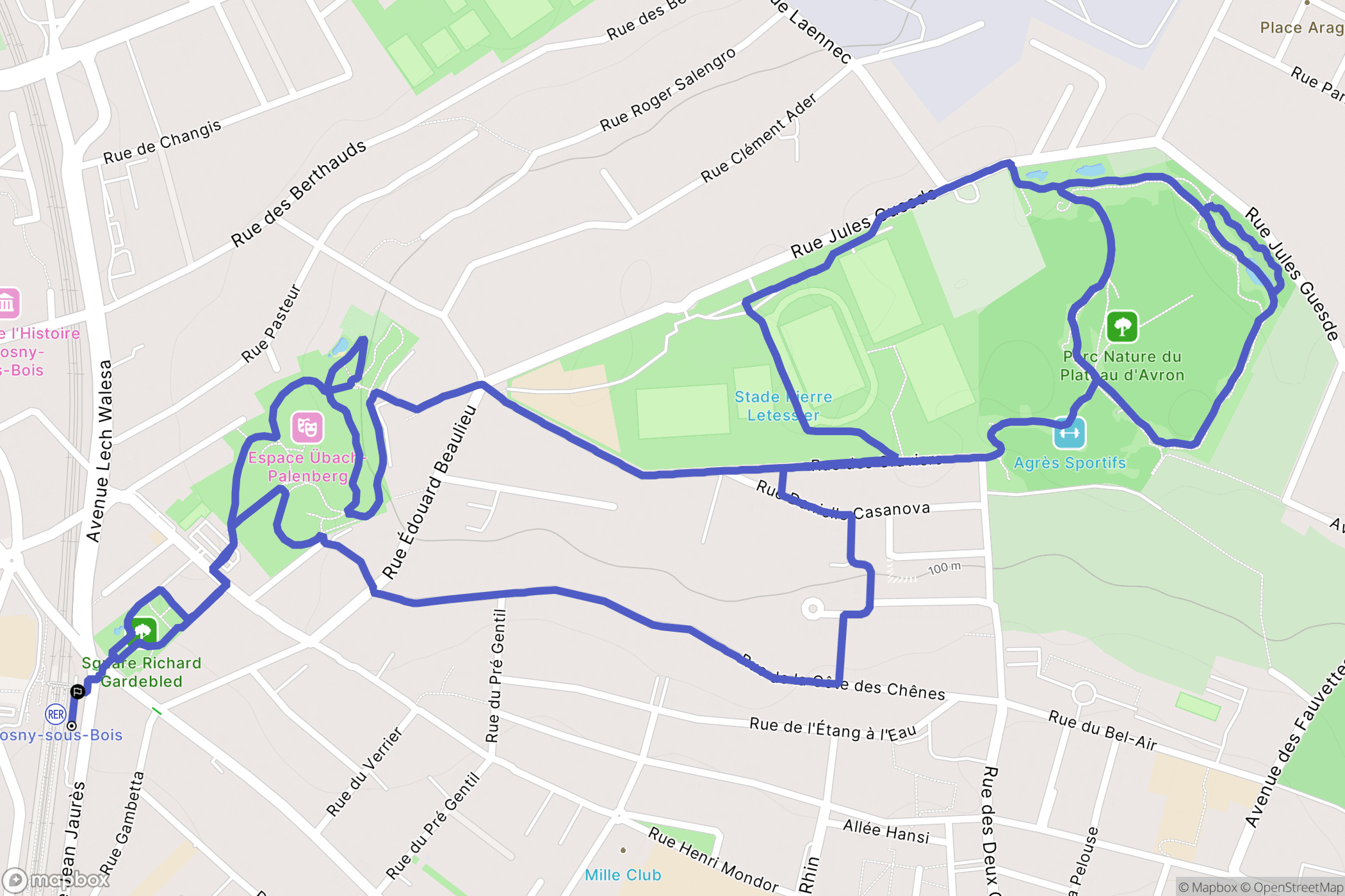 Rosny-sous-Bois : carte du parcours de randonnée - France