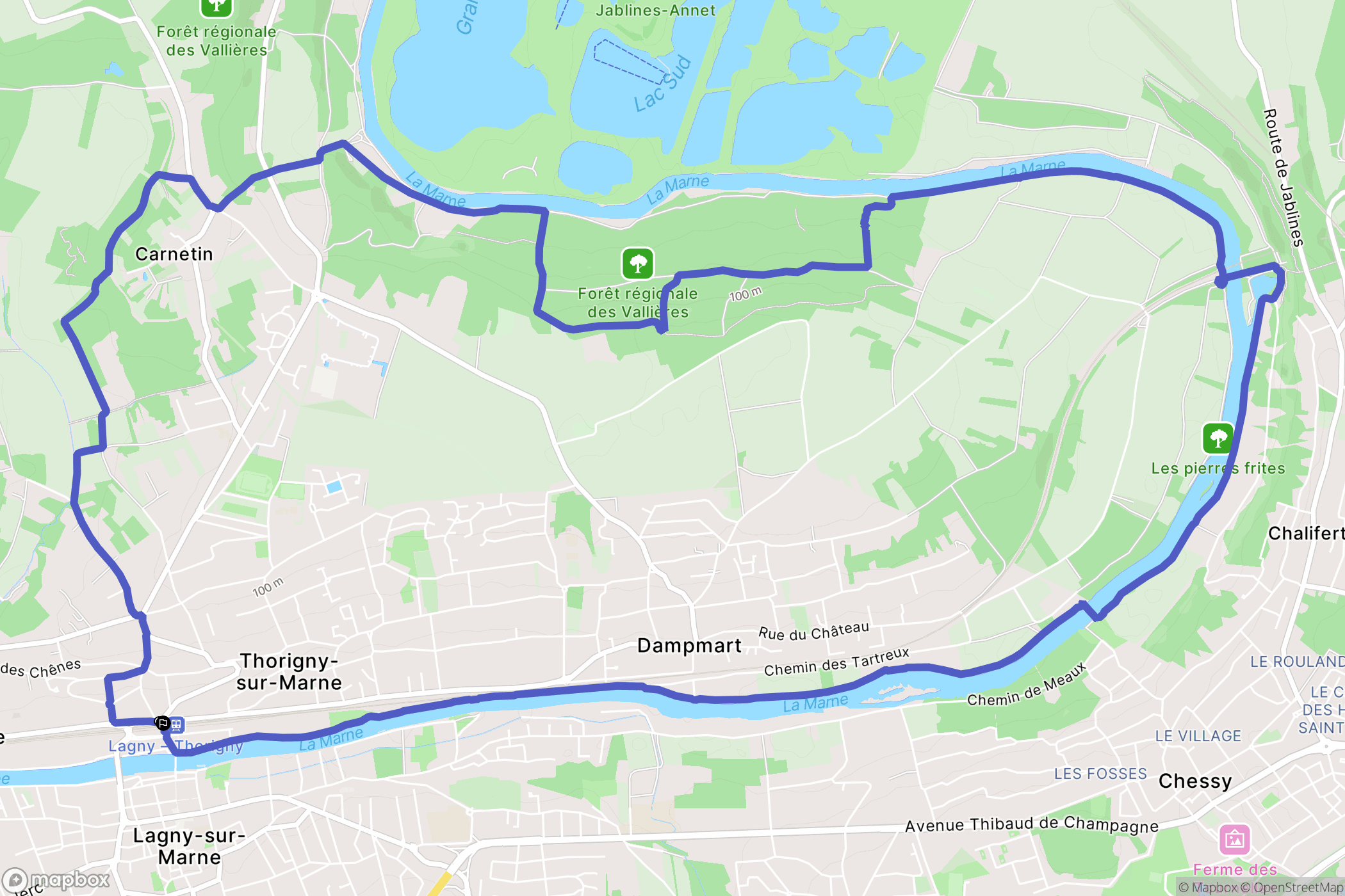 Thorigny-sur-Marne : carte du parcours de randonnée - France