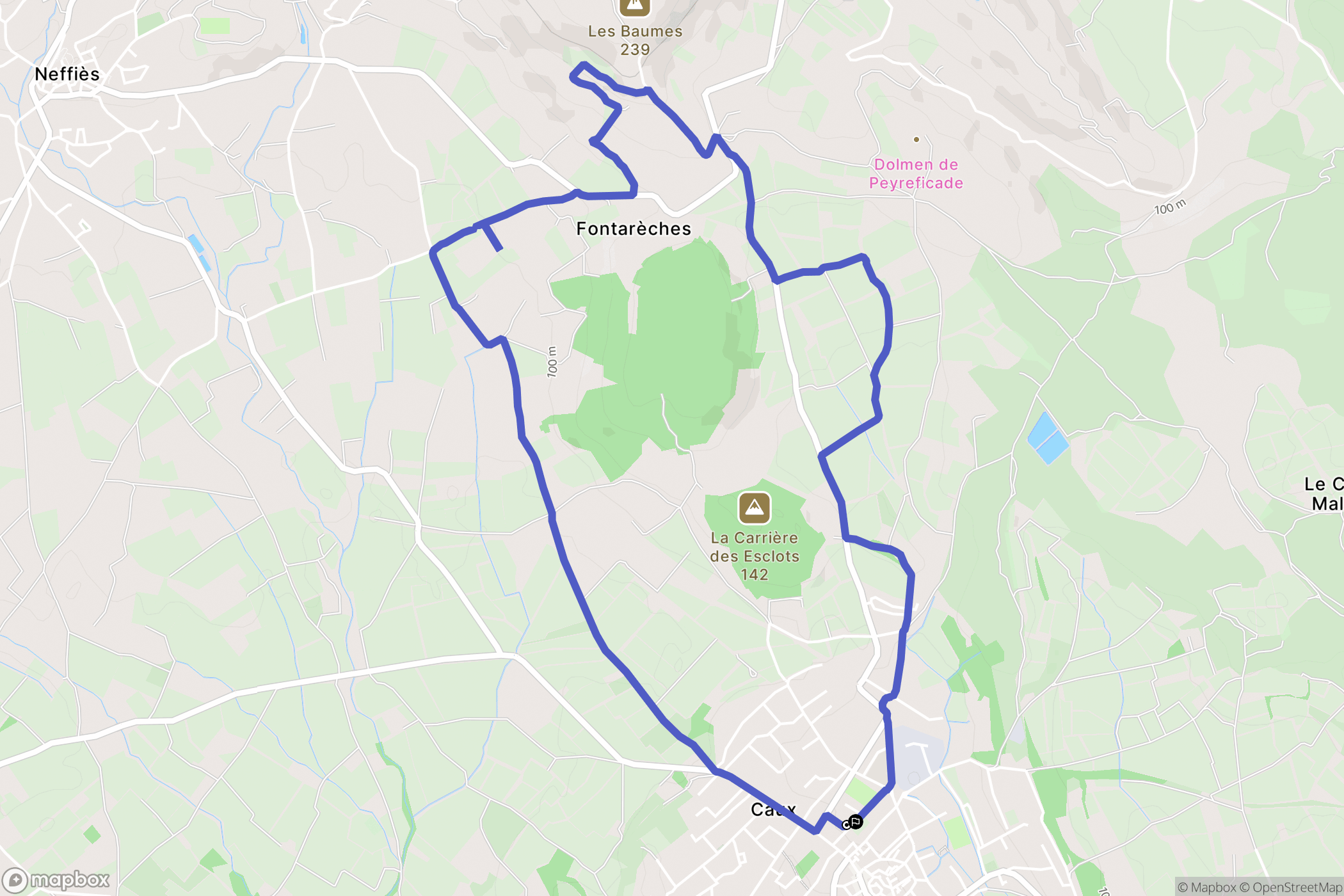 Caux : carte du parcours de randonnée - France