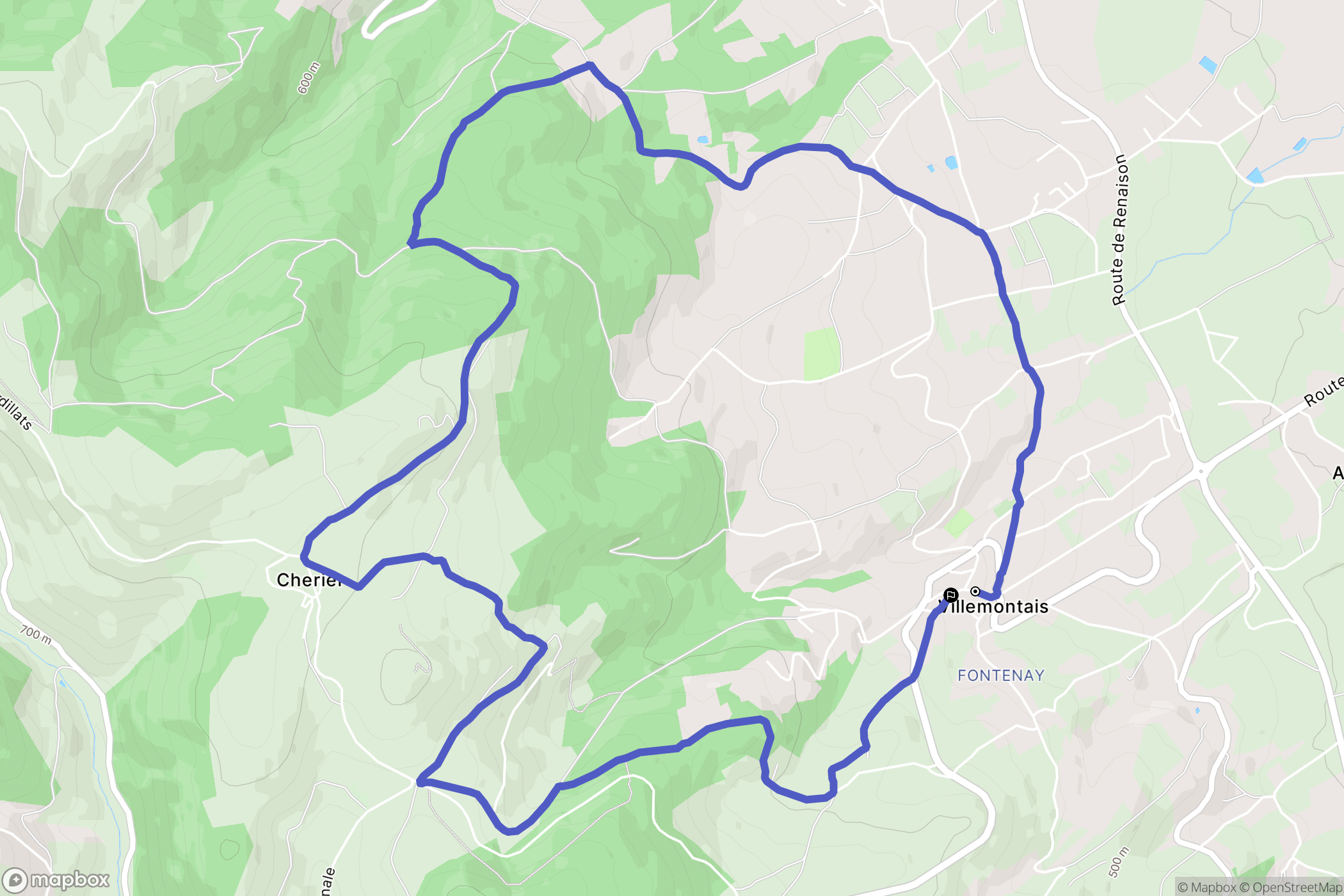 Villemontais : carte du parcours de randonnée - France