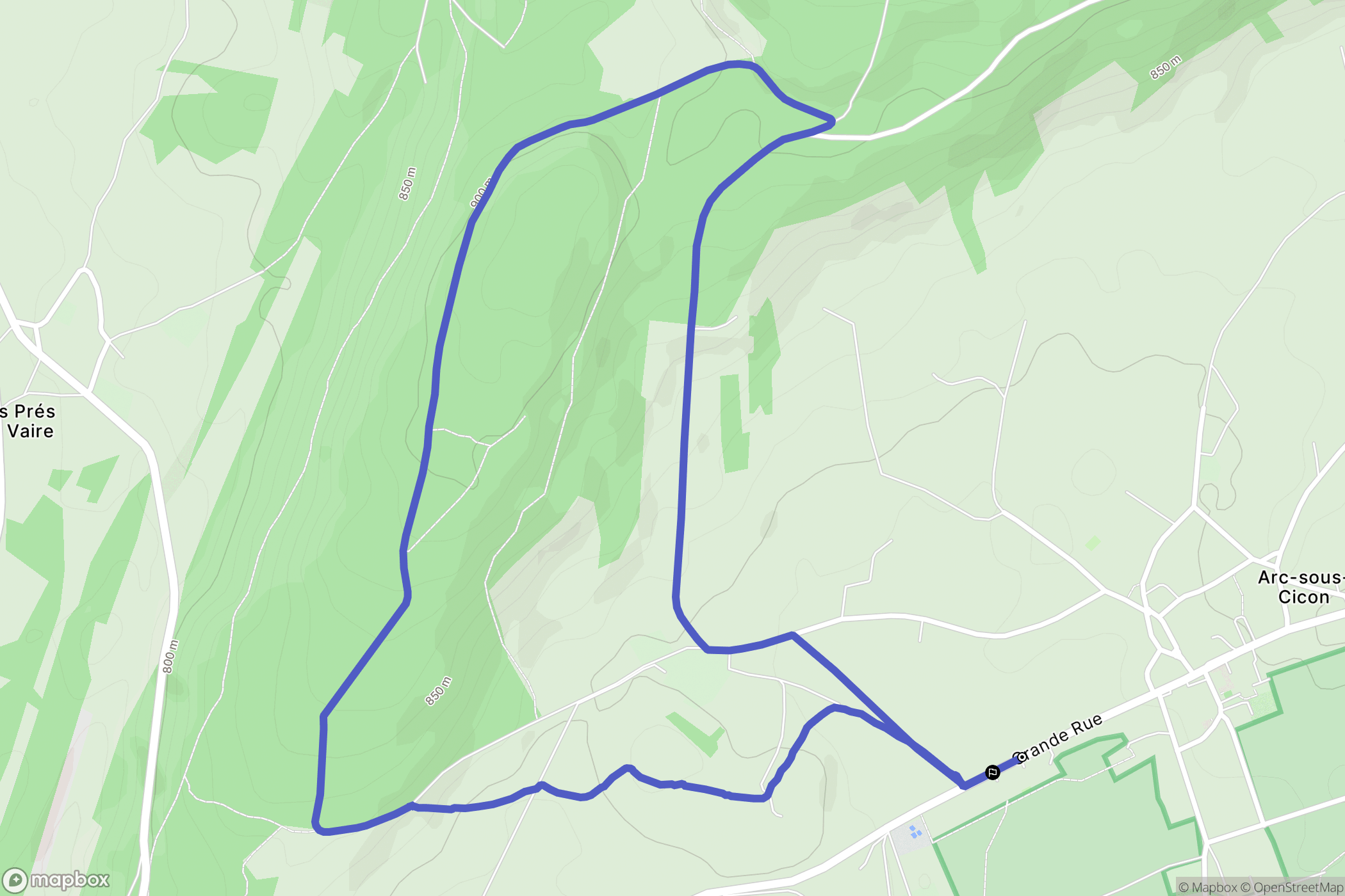 Arc-sous-Cicon : carte du parcours de randonnée - France