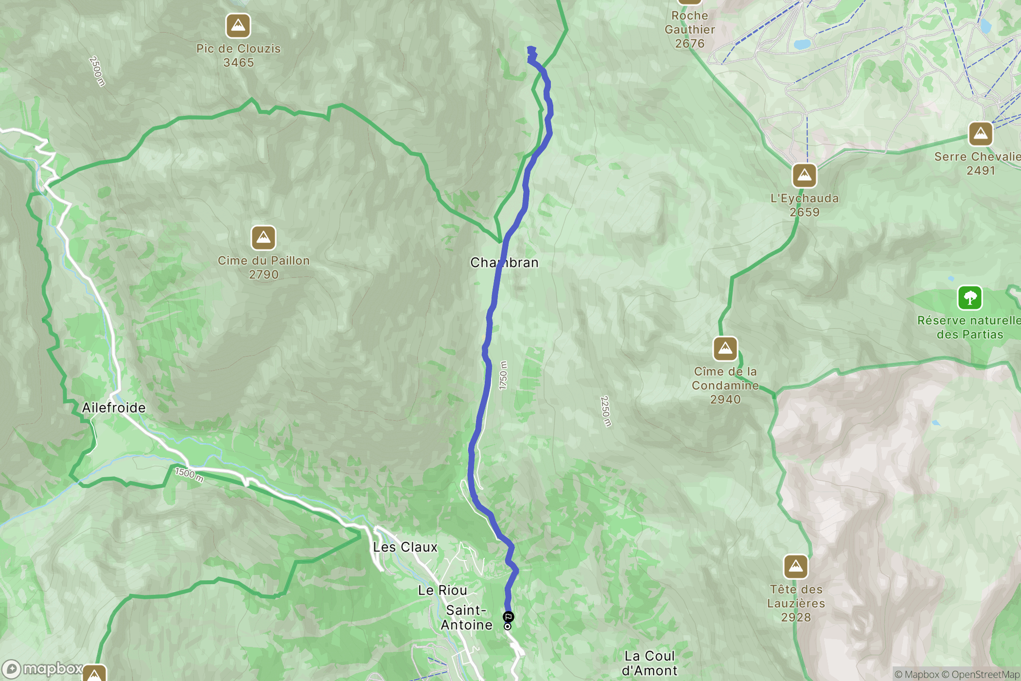 Vallouise-Pelvoux : carte du parcours de randonnée - France