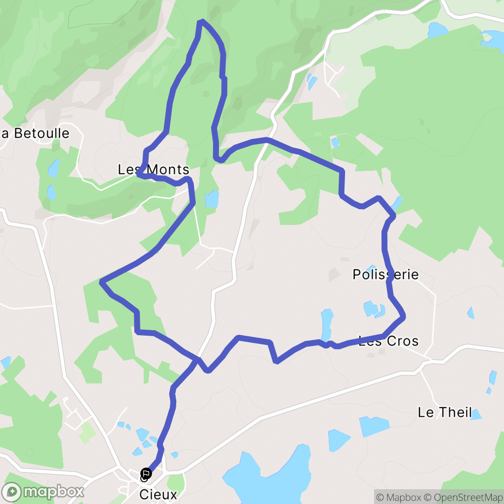 Cieux : carte du parcours de randonnée - France