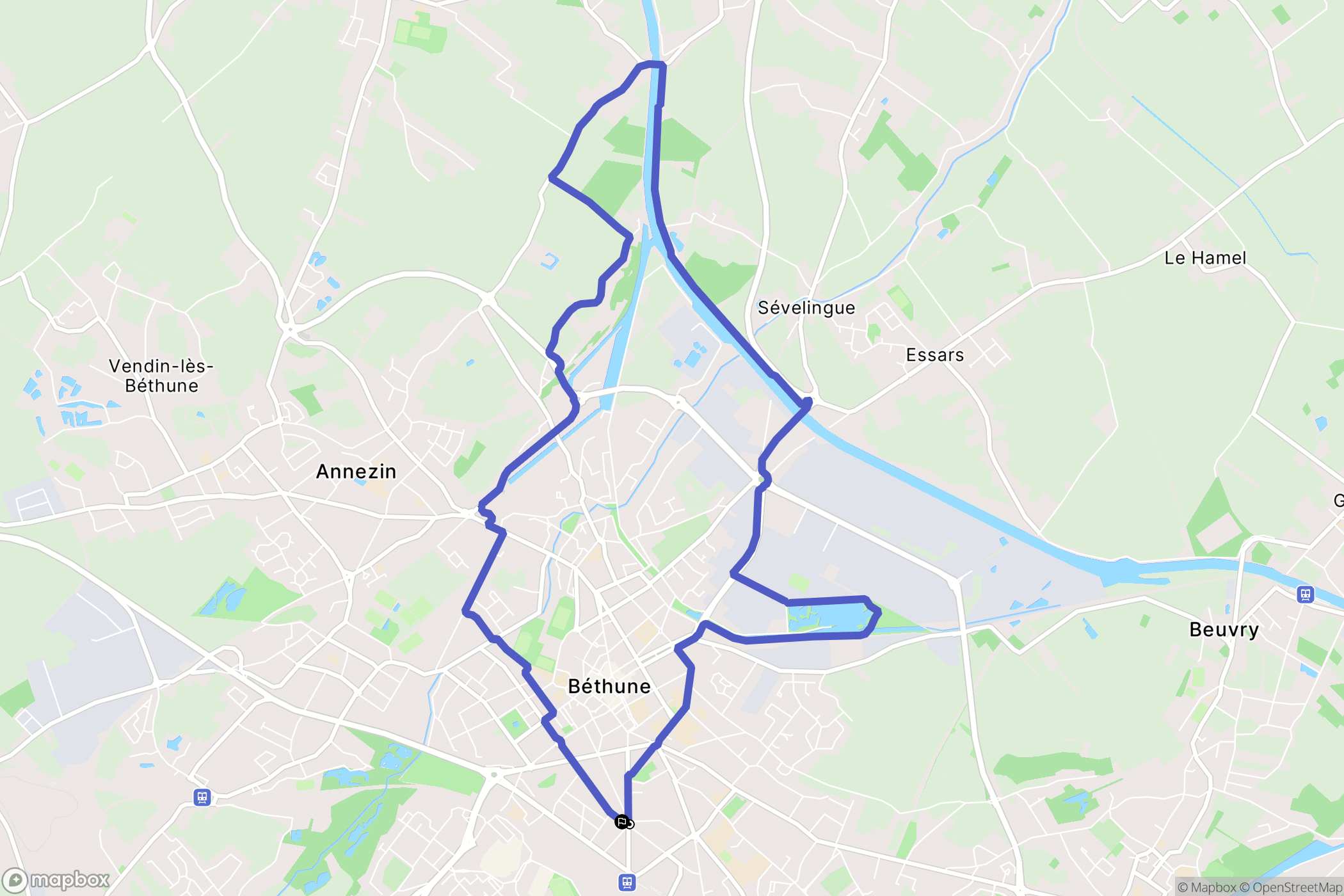 Béthune : carte du parcours de randonnée - France