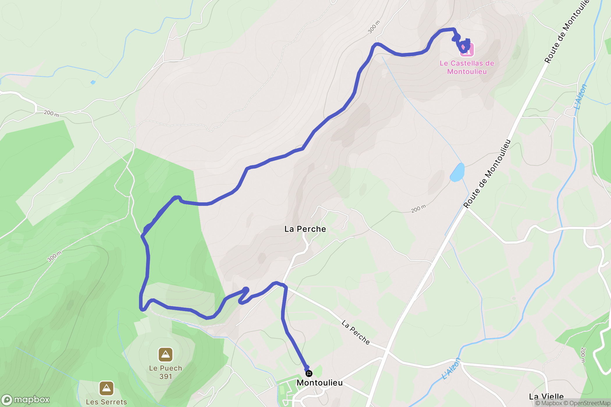 Montoulieu : carte du parcours de randonnée - France