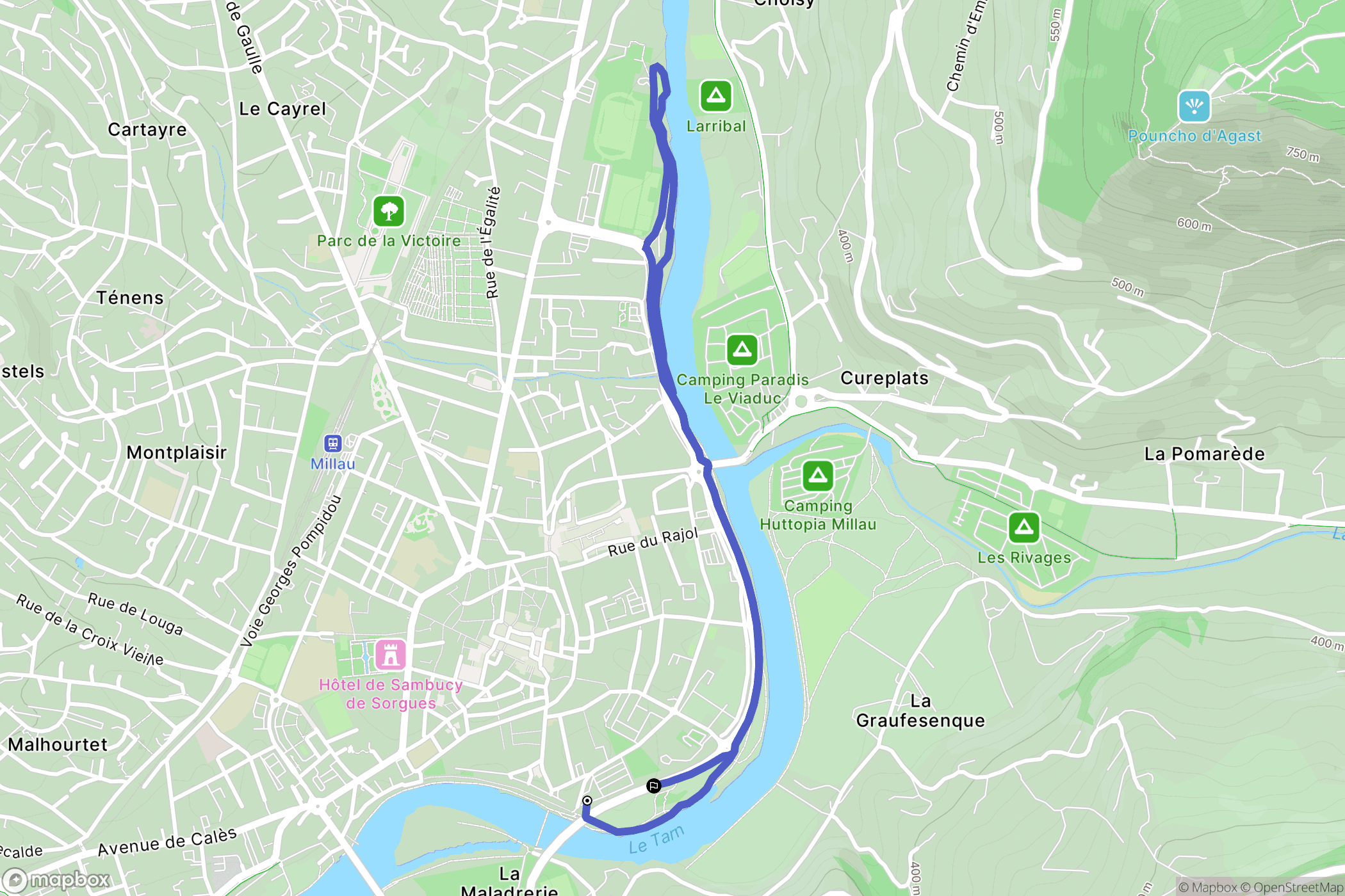 Millau : carte du parcours de randonnée - France