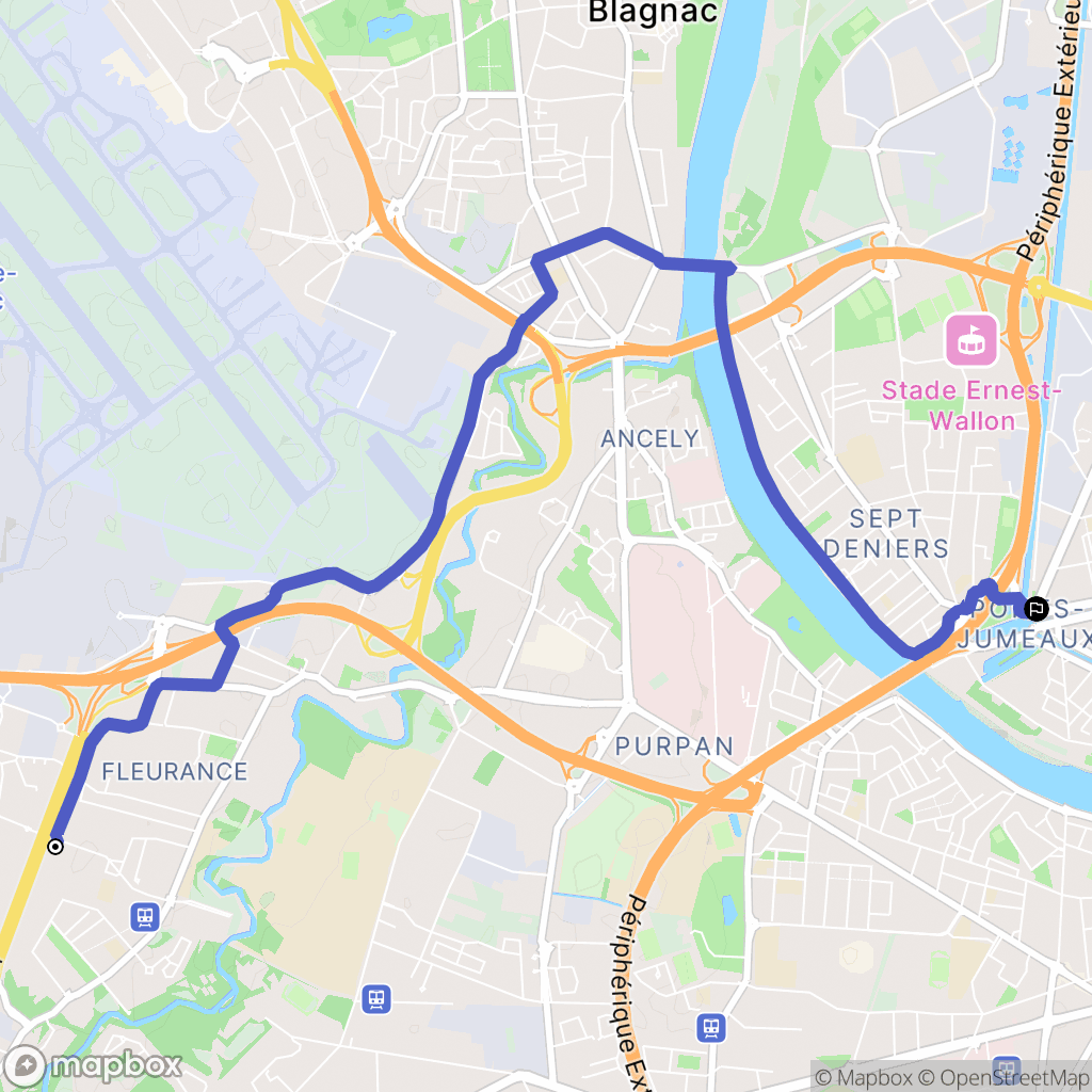 Toulouse : carte du parcours de randonnée - France