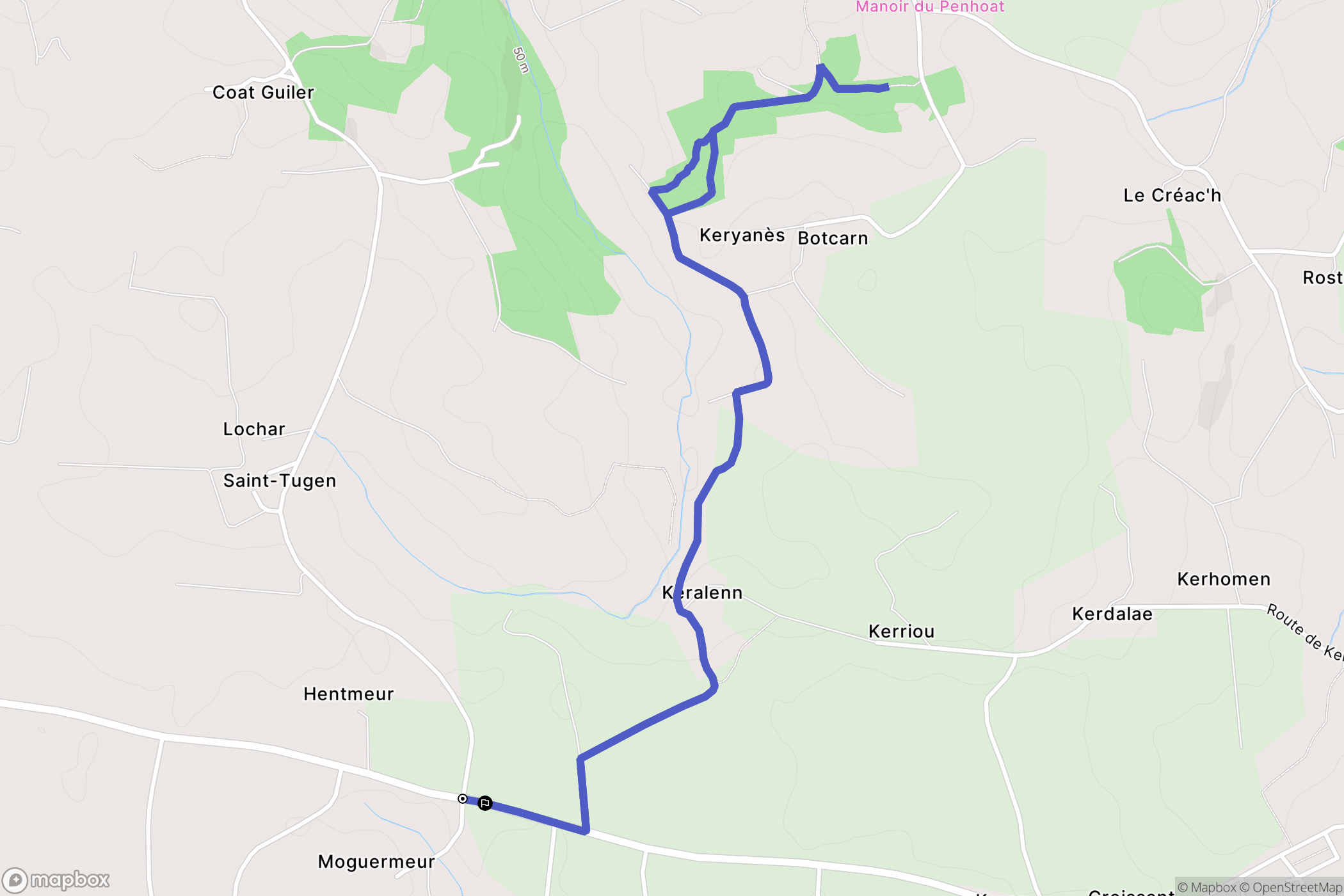 Pouldergat : carte du parcours de randonnée - France