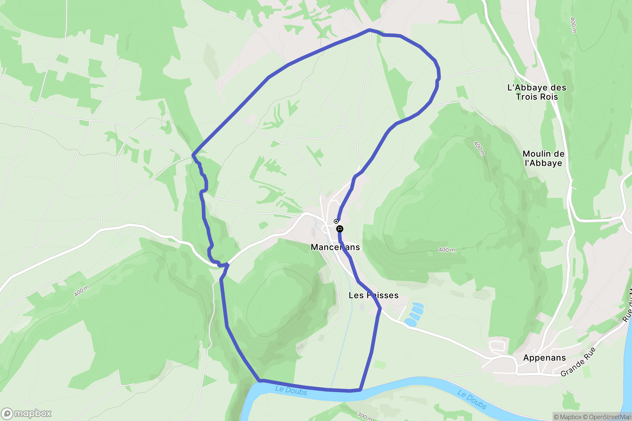 Mancenans : carte du parcours de randonnée - France