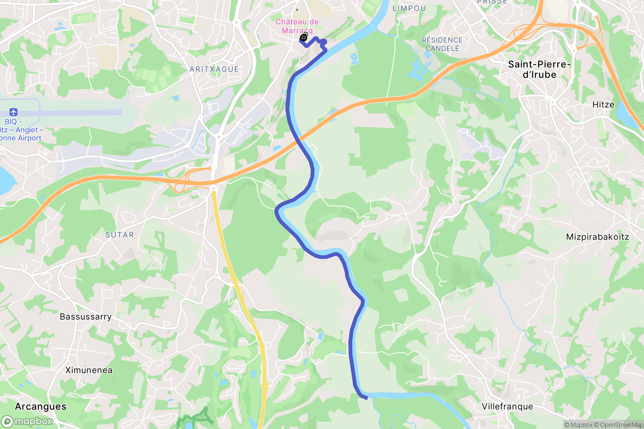 Bayonne : carte du parcours de randonnée - France