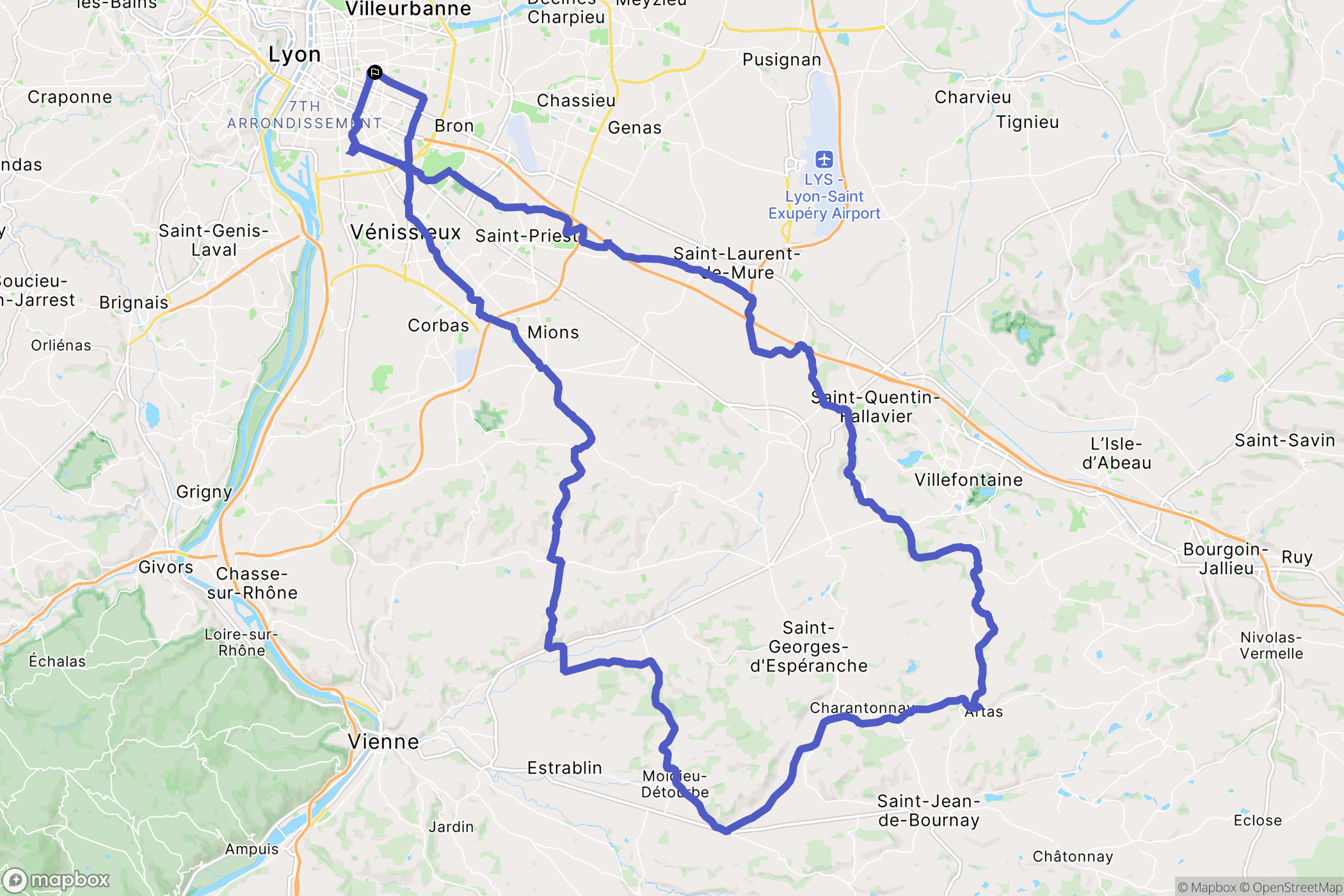 Lyon : carte du parcours de randonnée - France