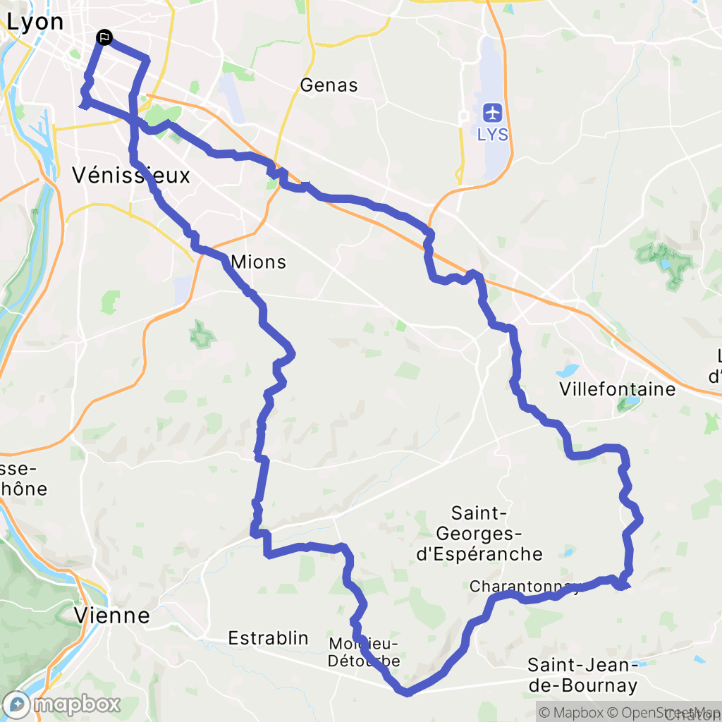 Lyon : carte du parcours de randonnée - France